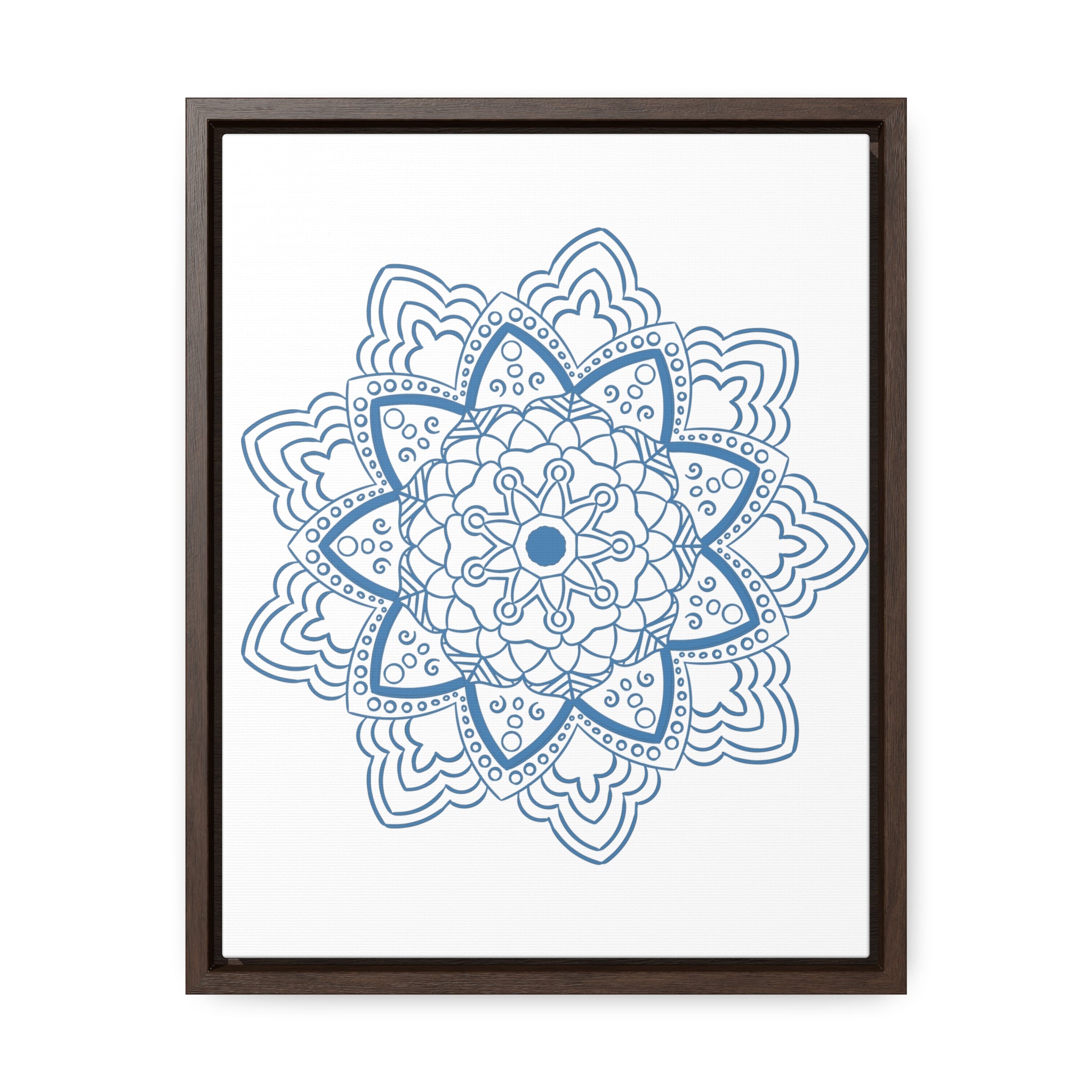Vertical steel blue mandala handmade art design on gallery canvas wraps