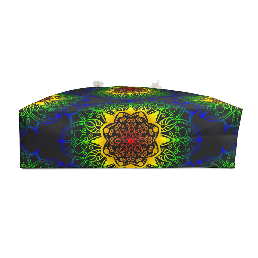 Intricate Mandala Weekender Bag in Bold Yellow and Green Tones