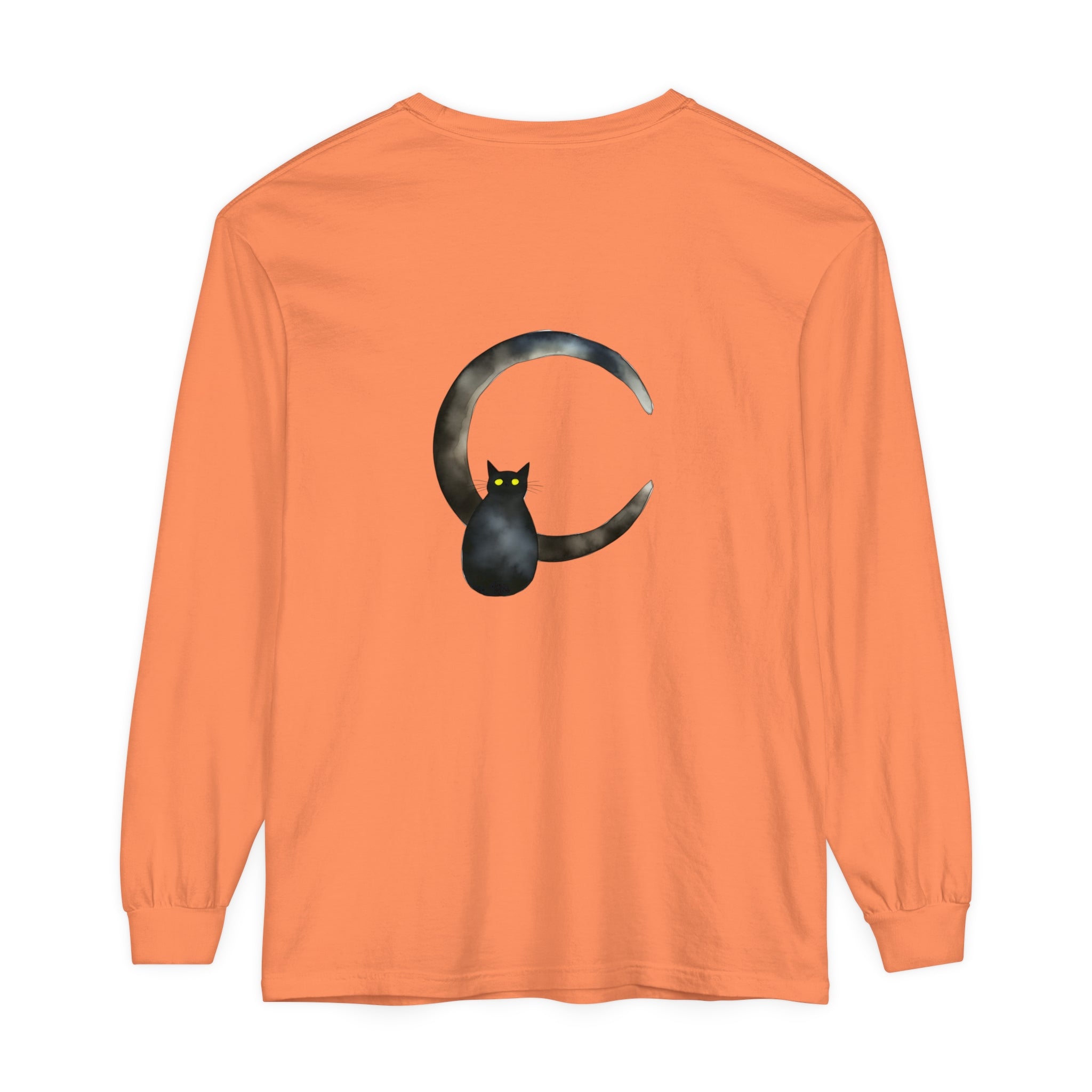 Black Cat Crescent Moon T-Shirt featuring a majestic feline silhouette against a backdrop of a beautiful crescent moon and stars, perfect for cat lovers and celestial enthusiasts