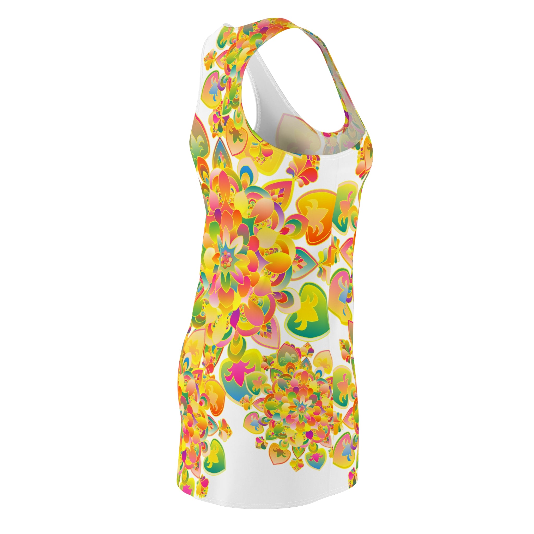 Abito con schiena incrociata e motivo caleidoscopio floreale — Bright Mandala AOP