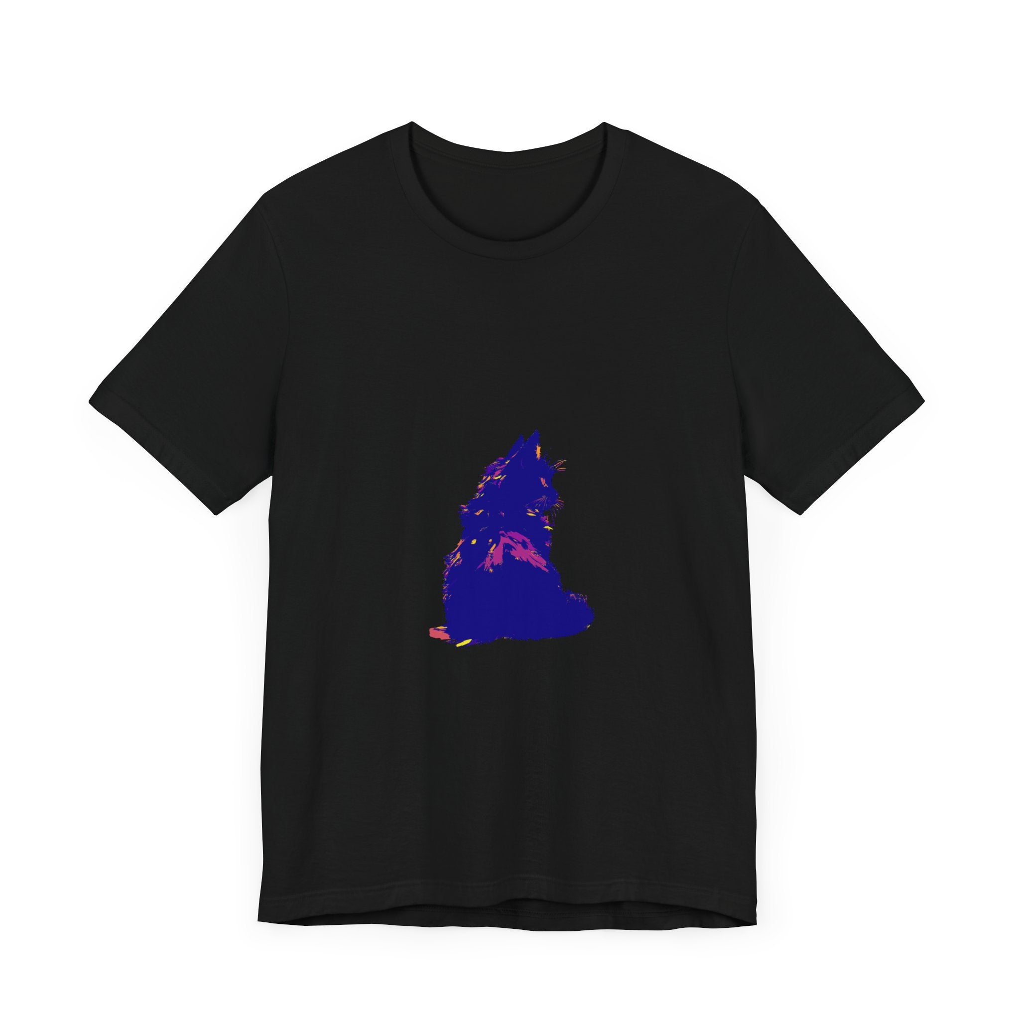 Unique and stylish Black Cat Mystery Colorful T-Shirt with a striking and colorful graphic