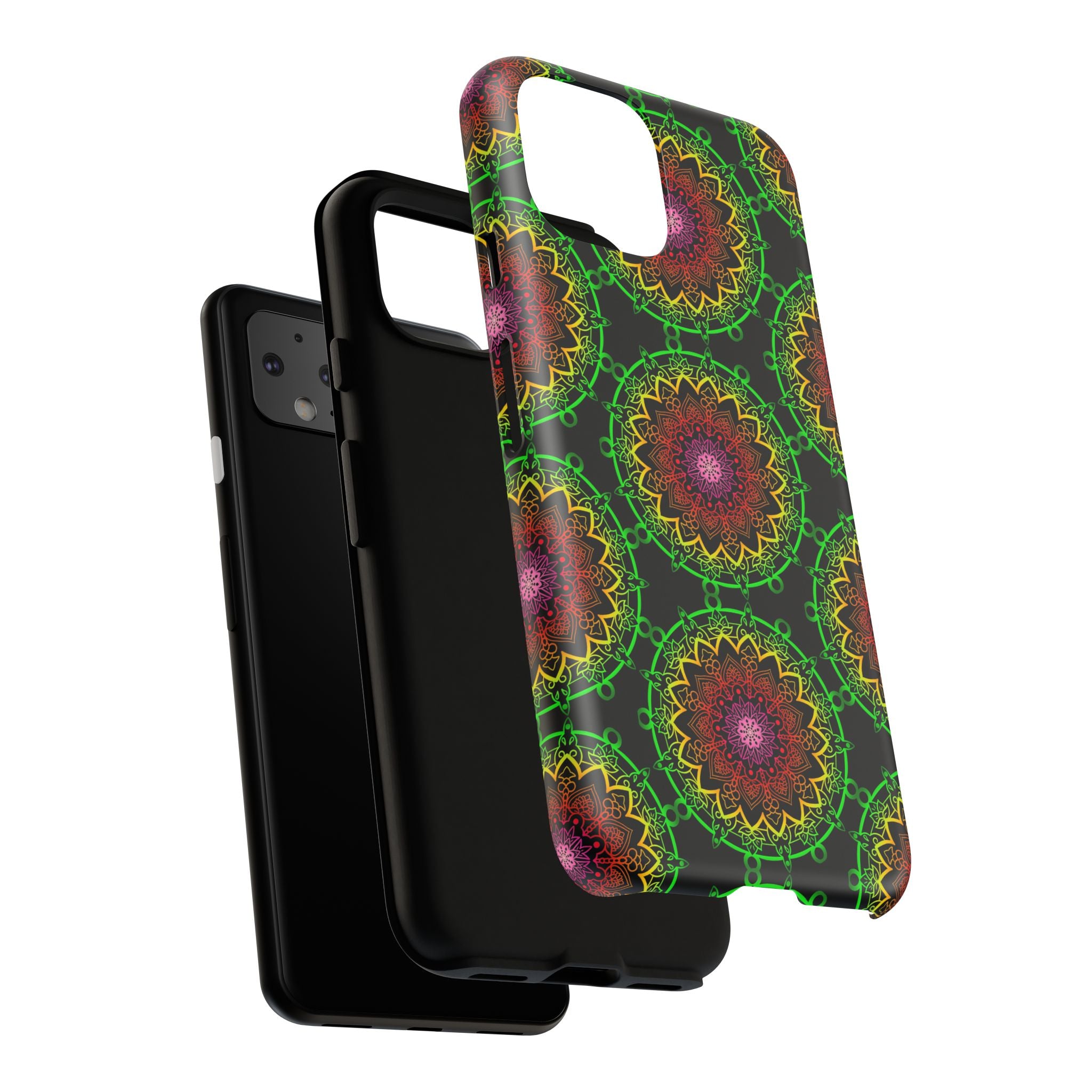 Custodia per telefono con mandala artistica, motivi audaci e stile moderno