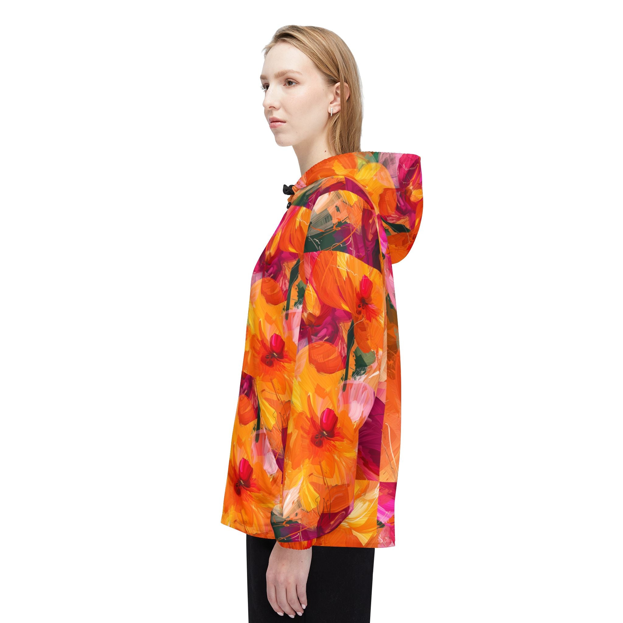 Kräftige Florale Windbreaker Jacke, Floral Print Jacke, Frühlingsjacke, Damen Windbreaker, Outdoorjacke, Reisejacke, Regenjacke