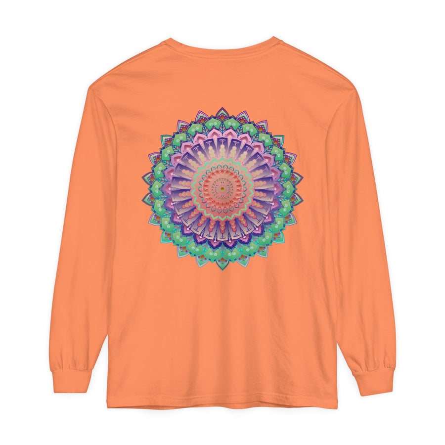 Vibrant Mandala Long Sleeve T-Shirt - Unisex, colorful bohemian design, perfect for all genders