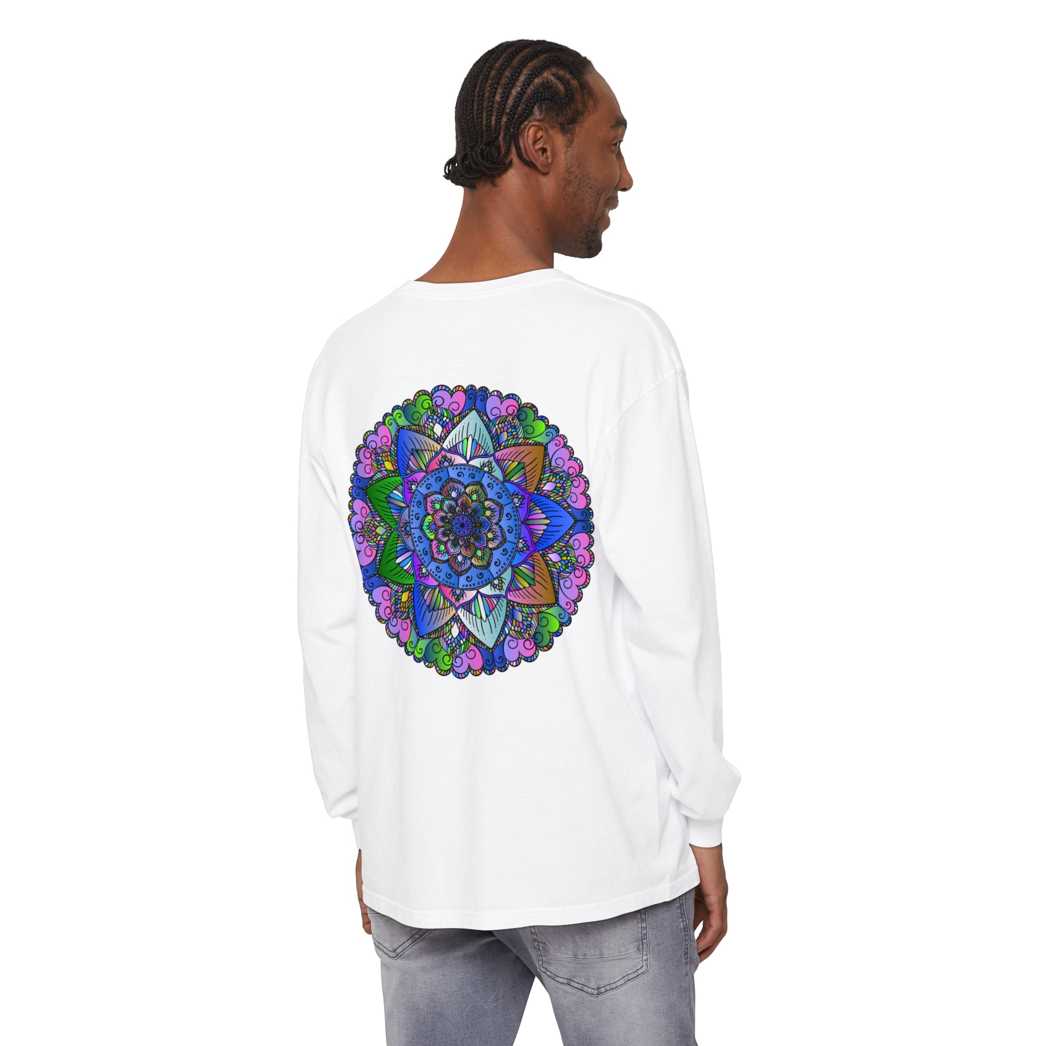 Long Sleeve T-Shirt Featuring Vibrant and Detailed Mandala Print