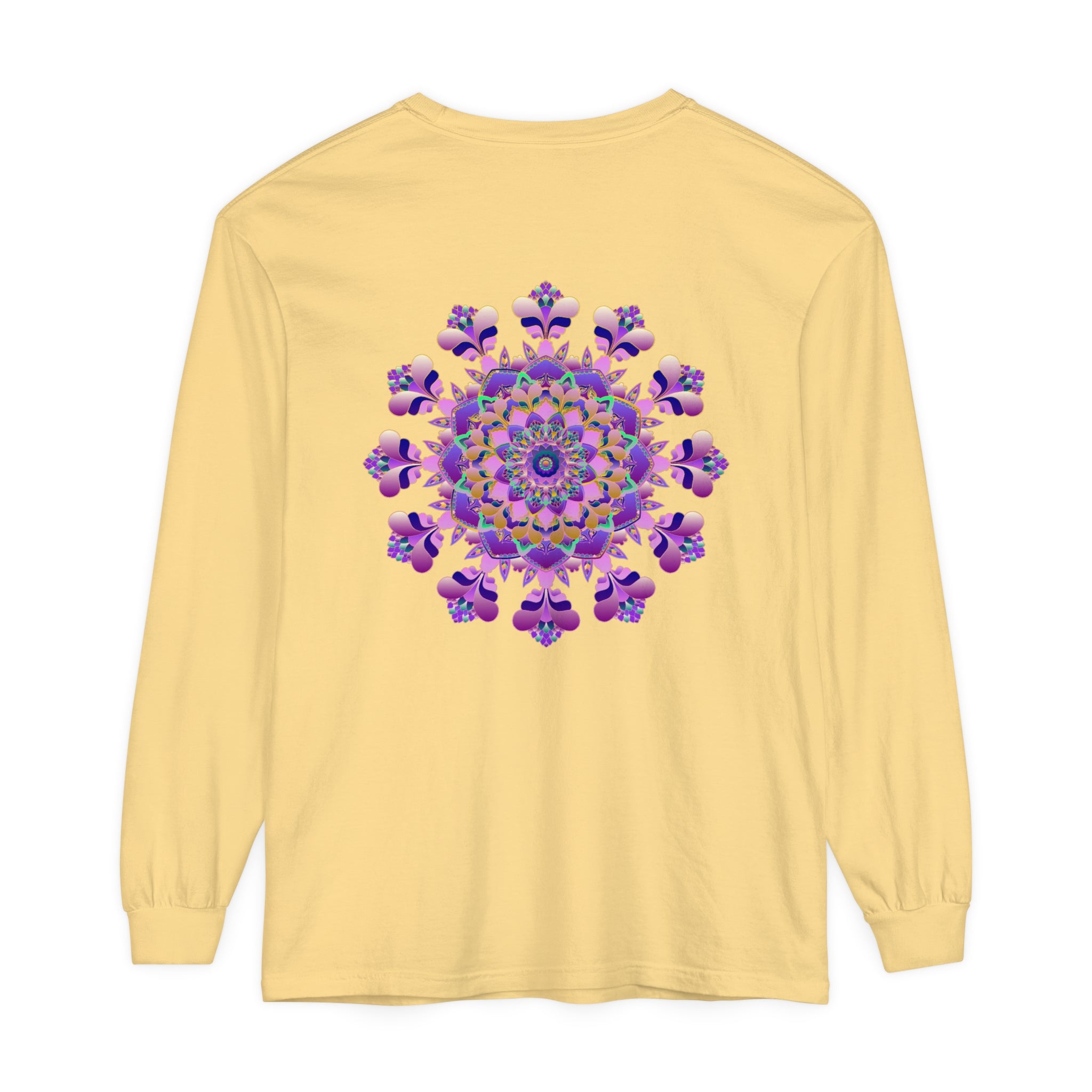 Intricate Mandala Long Sleeve T-Shirt - Unisex, featuring stunning and detailed mandala design in vibrant colors, perfect for both men and women