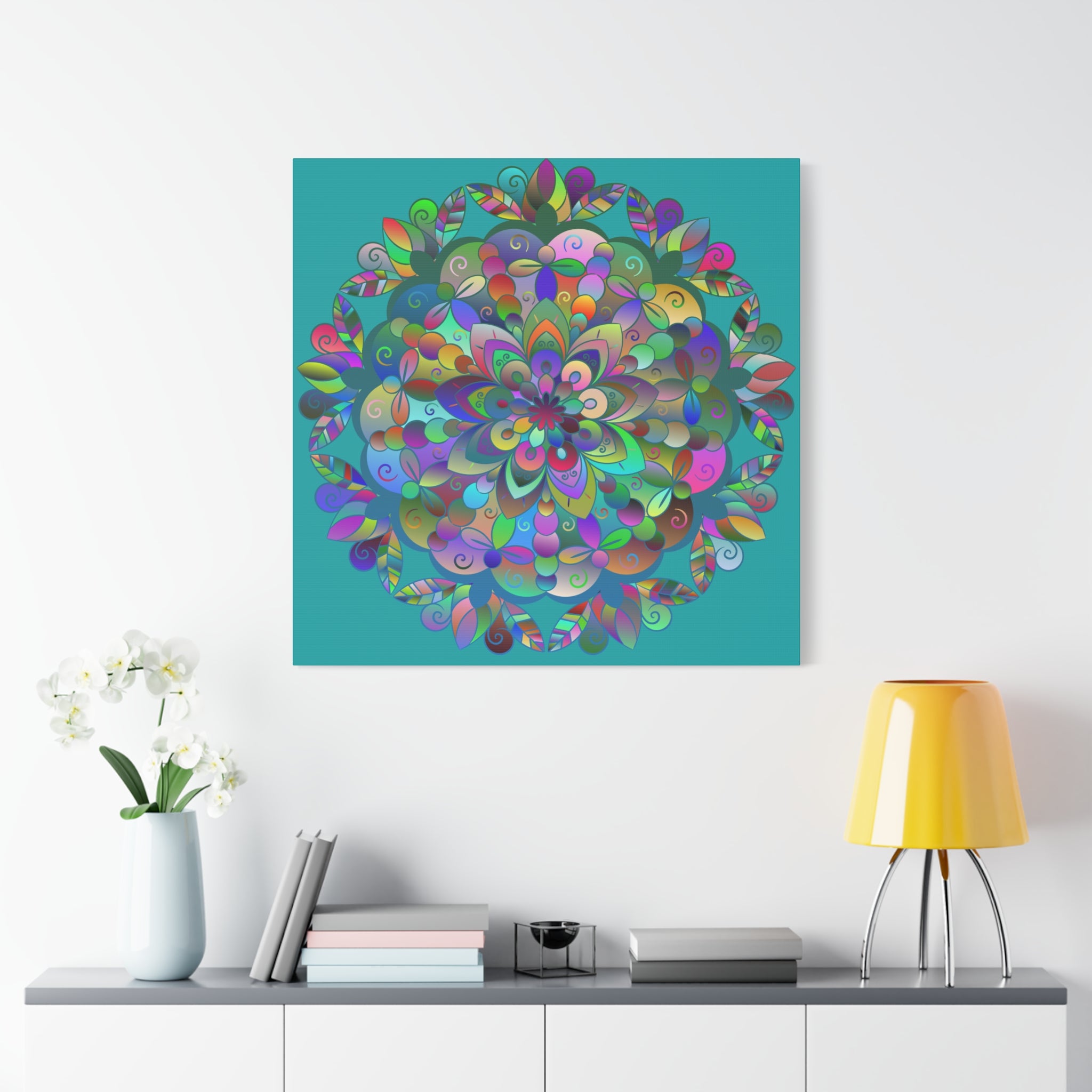 Stampa d'Arte su Tela Opaca Mandala Floreale Colorata — Tesa 3 cm