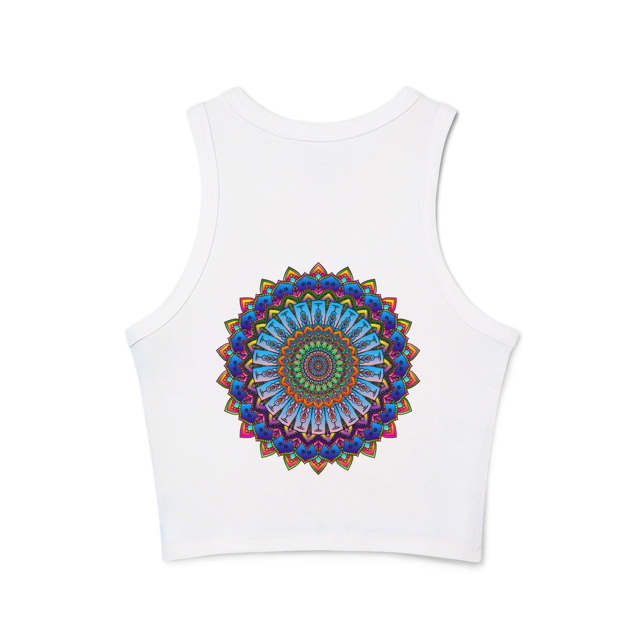 Sleeveless racerback tank top featuring a vibrant and intricate mandala design