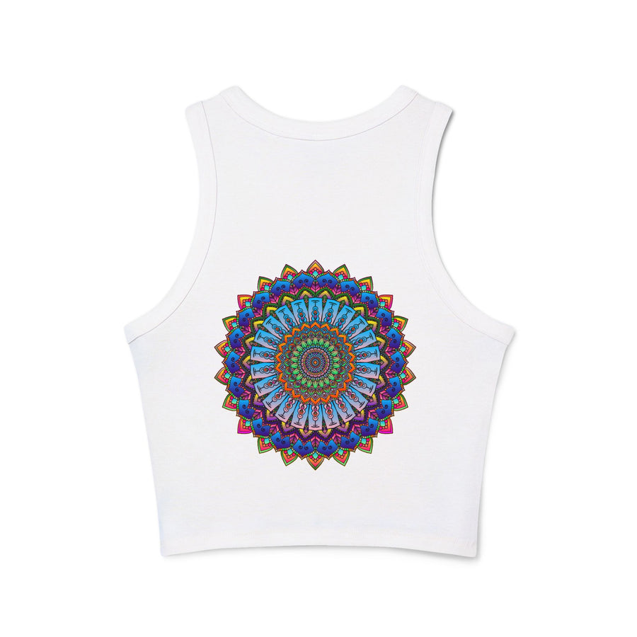 Sleeveless racerback tank top featuring a vibrant and intricate mandala design