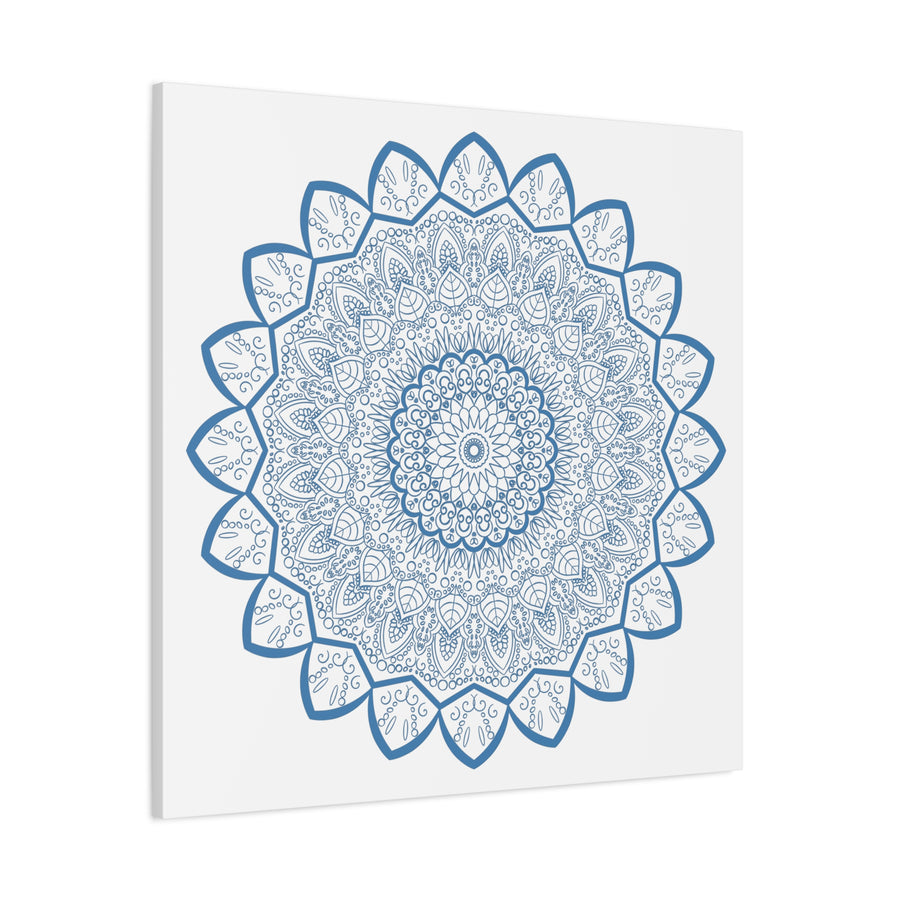 Handmade Mandala Art in Steel Blue on Matte Canvas, Stretched, 125 - Intricate Mandala Design Wall Art for Home Decor