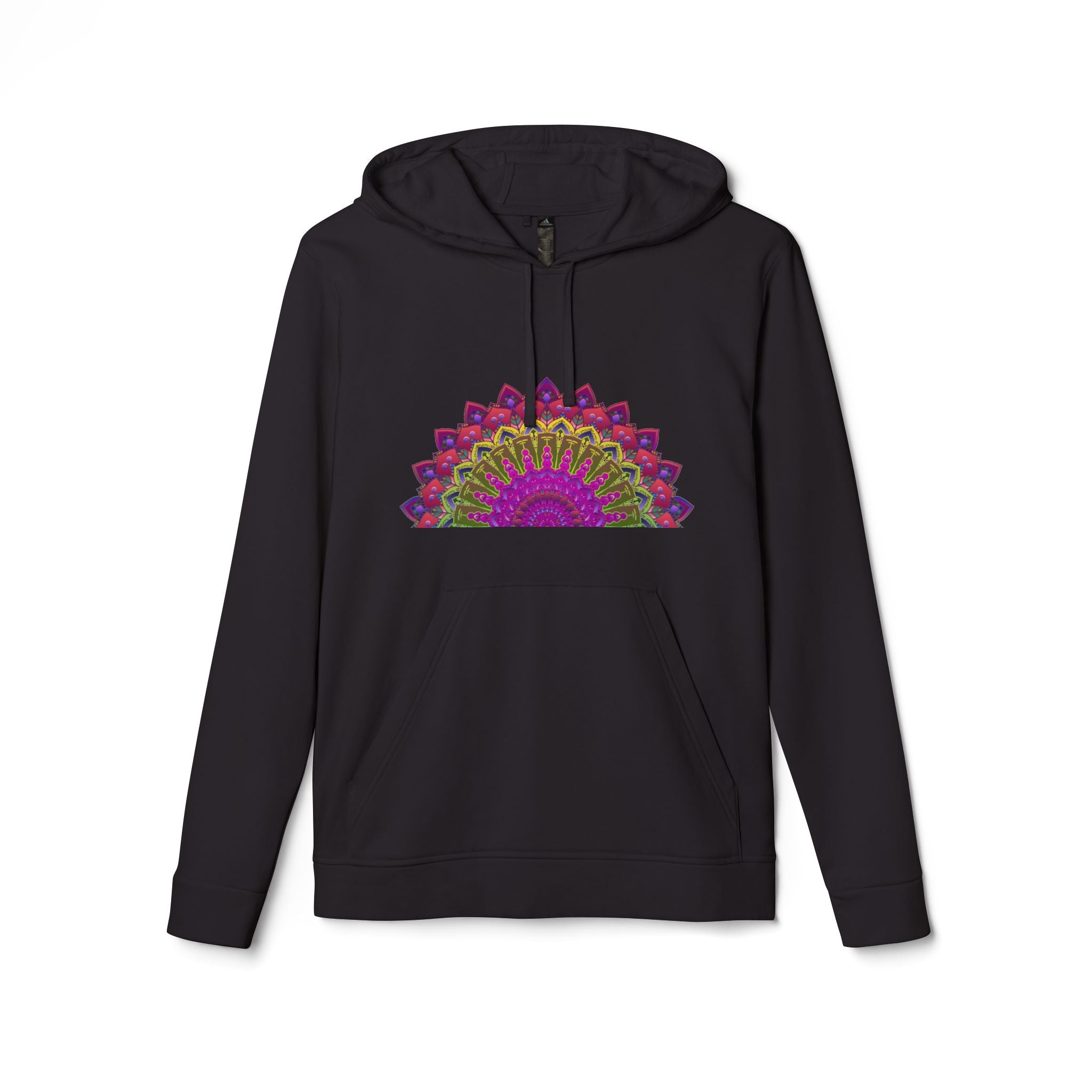 Blululi Adidas Mandala Fleece Hoodie in red and white, close-up of the sleeve and logo