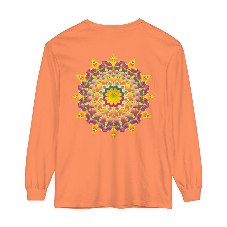 Colorful psychedelic mandala long sleeve t-shirt with intricate geometric design
