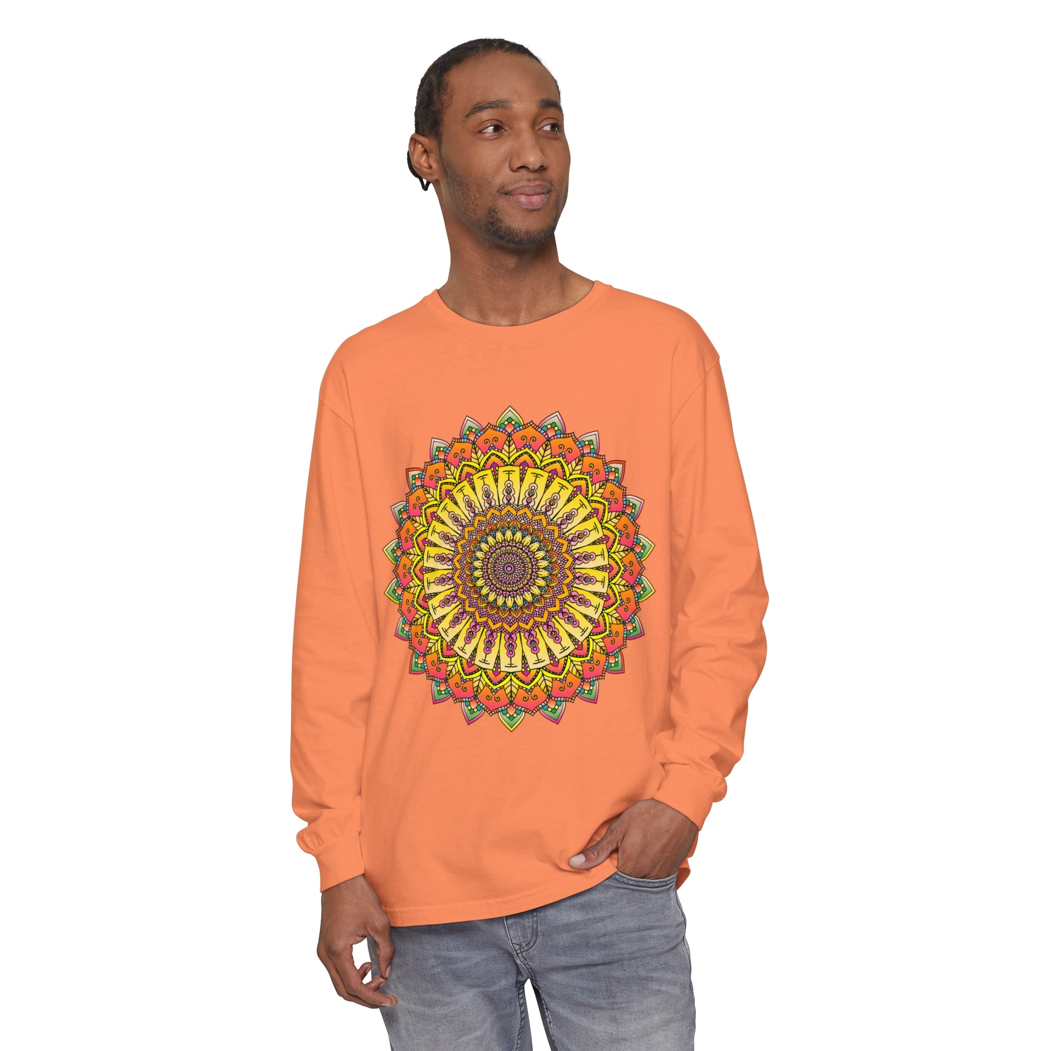 Black and White Mandala Graphic Long Sleeve Tee for All Genders