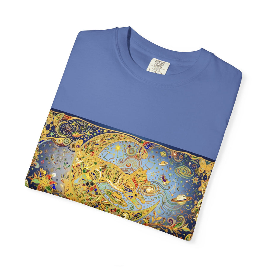 Crescent Cat & Moon T-Shirt — Vintage Celestial Tee