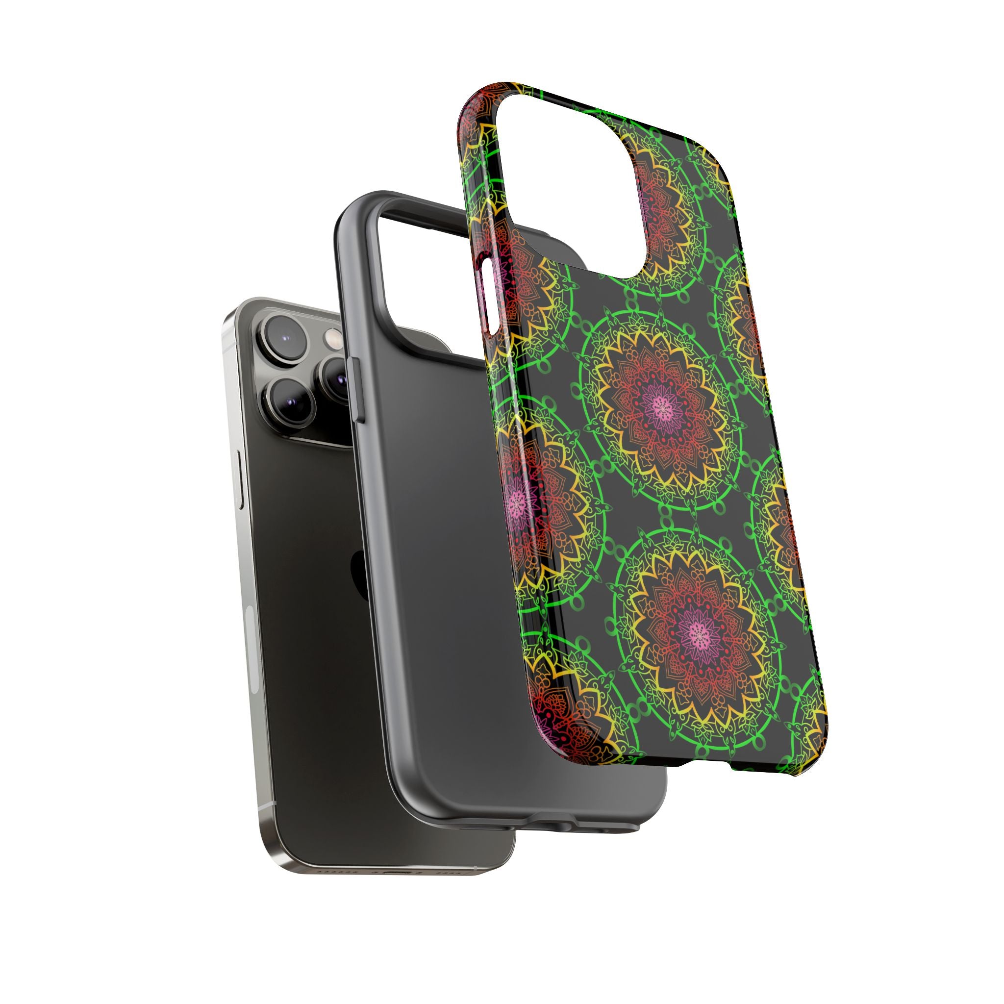 Custodia per telefono con mandala artistica, motivi audaci e stile moderno
