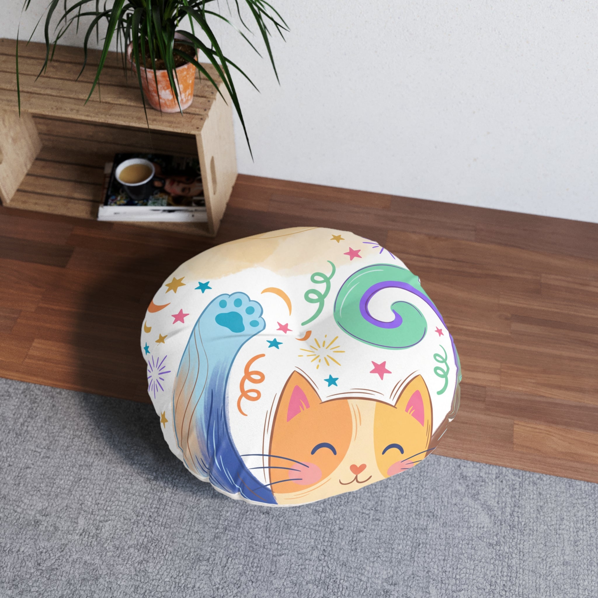 Playful New Year Cat Round Floor Pillow