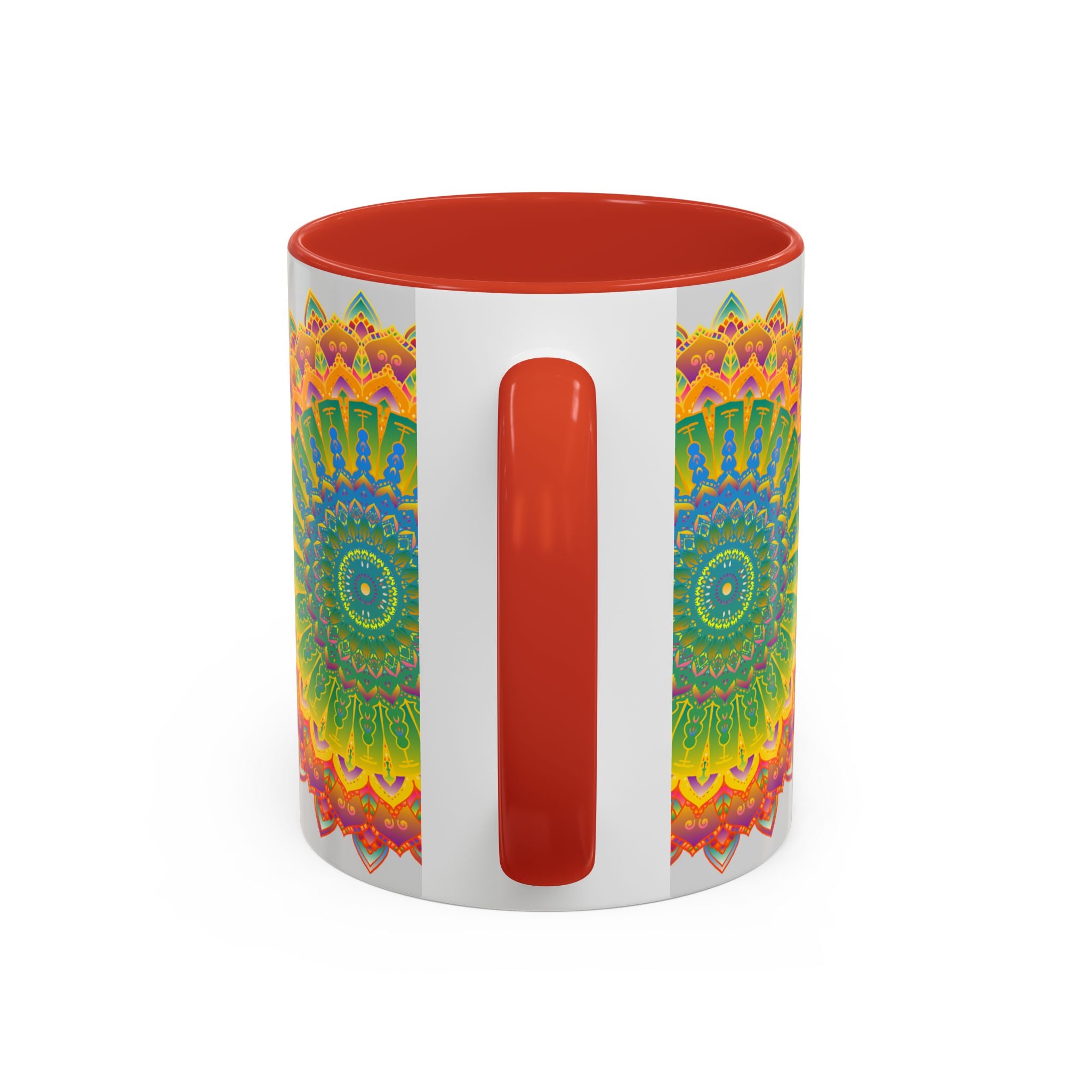 Elegant and detailed mandala pattern on a vibrant ceramic mug