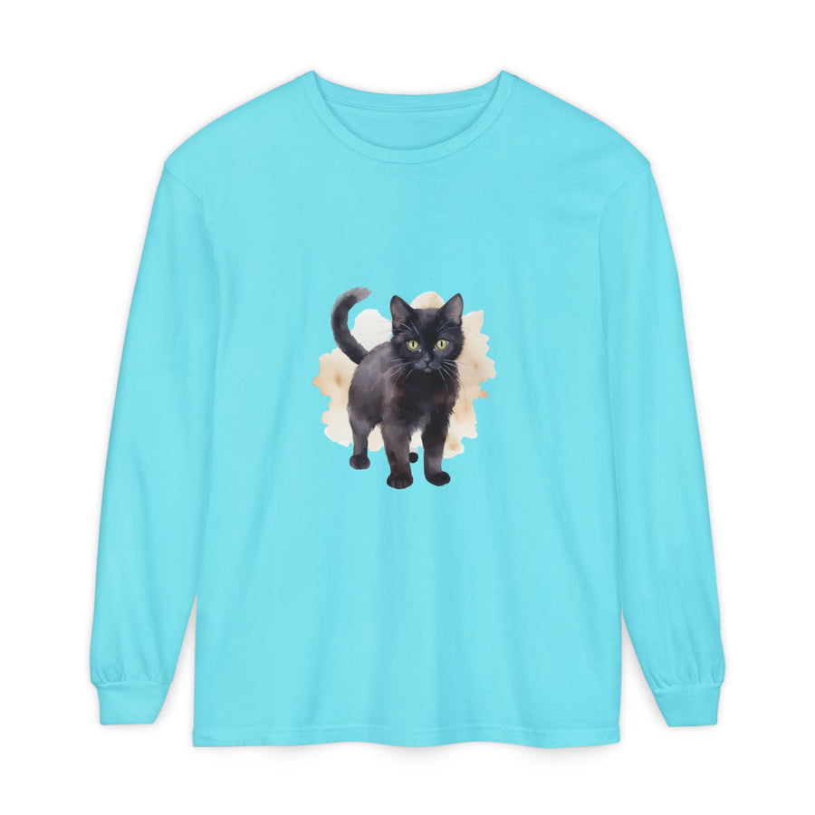 Full Sleeve Tee | Black Cat Watercolor - Unisex