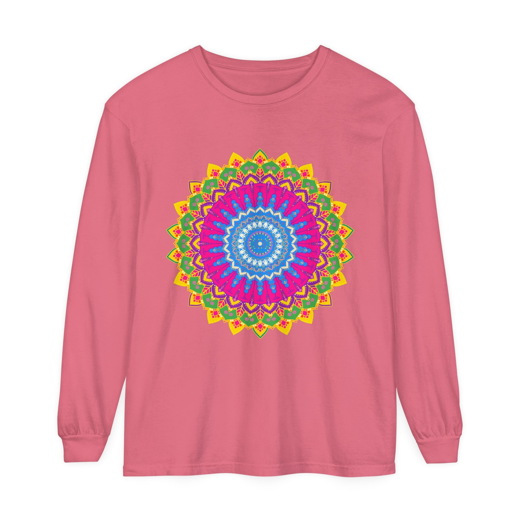Unisex T-Shirt with Vibrant Mandala Print in Blue, Purple, and Yellow