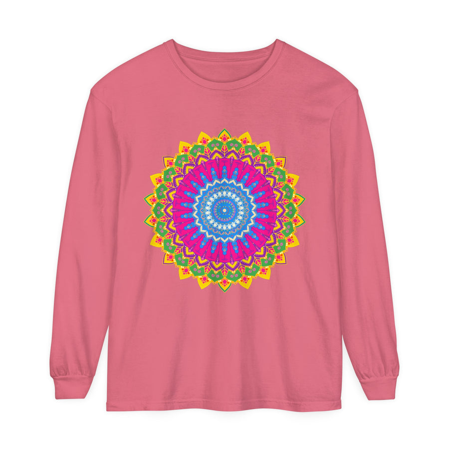 Unisex T-Shirt with Vibrant Mandala Print in Blue, Purple, and Yellow