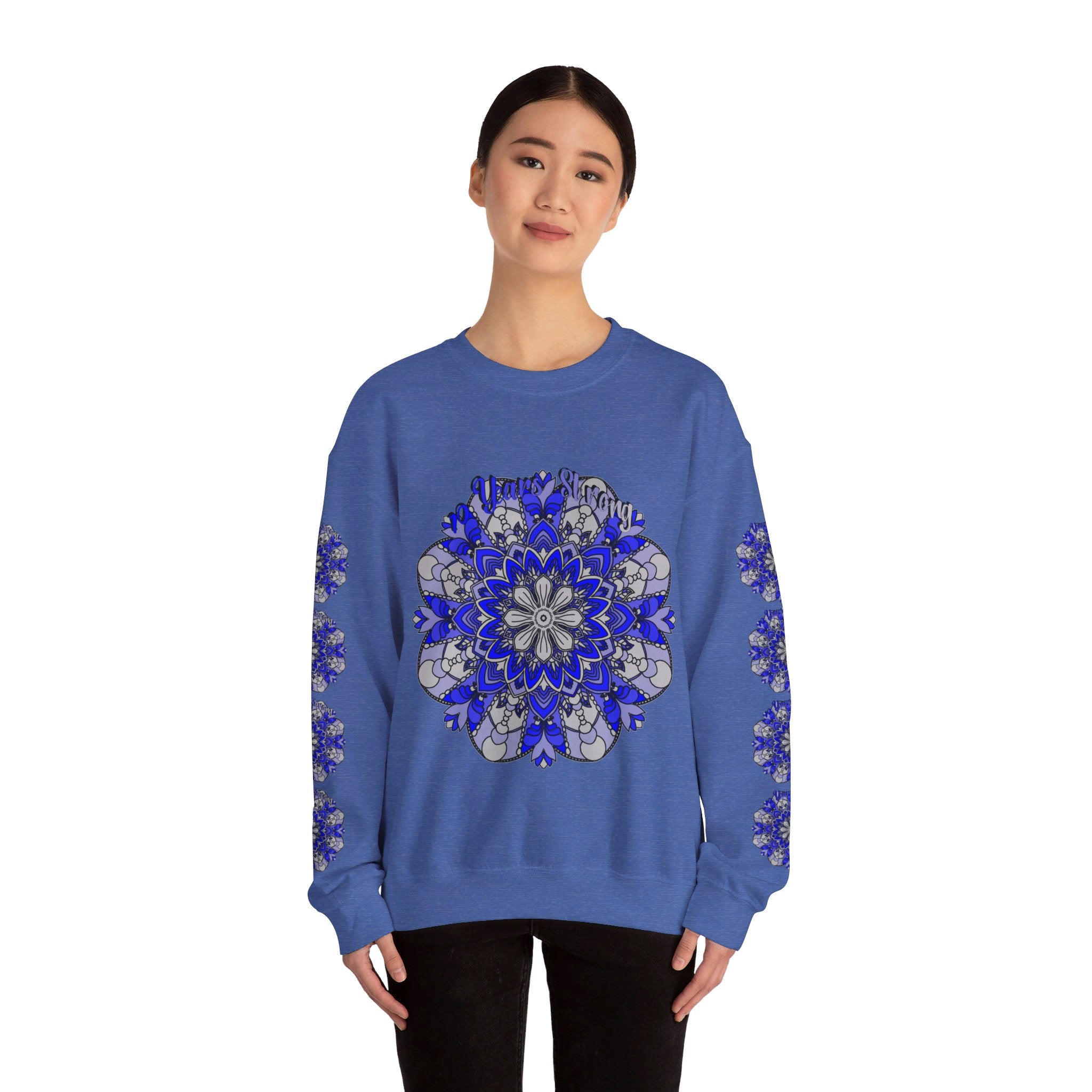 10th Anniversary 10 Years Strong Unisex Sweatshirt in Navy Lifestyle Shot in Natural Setting