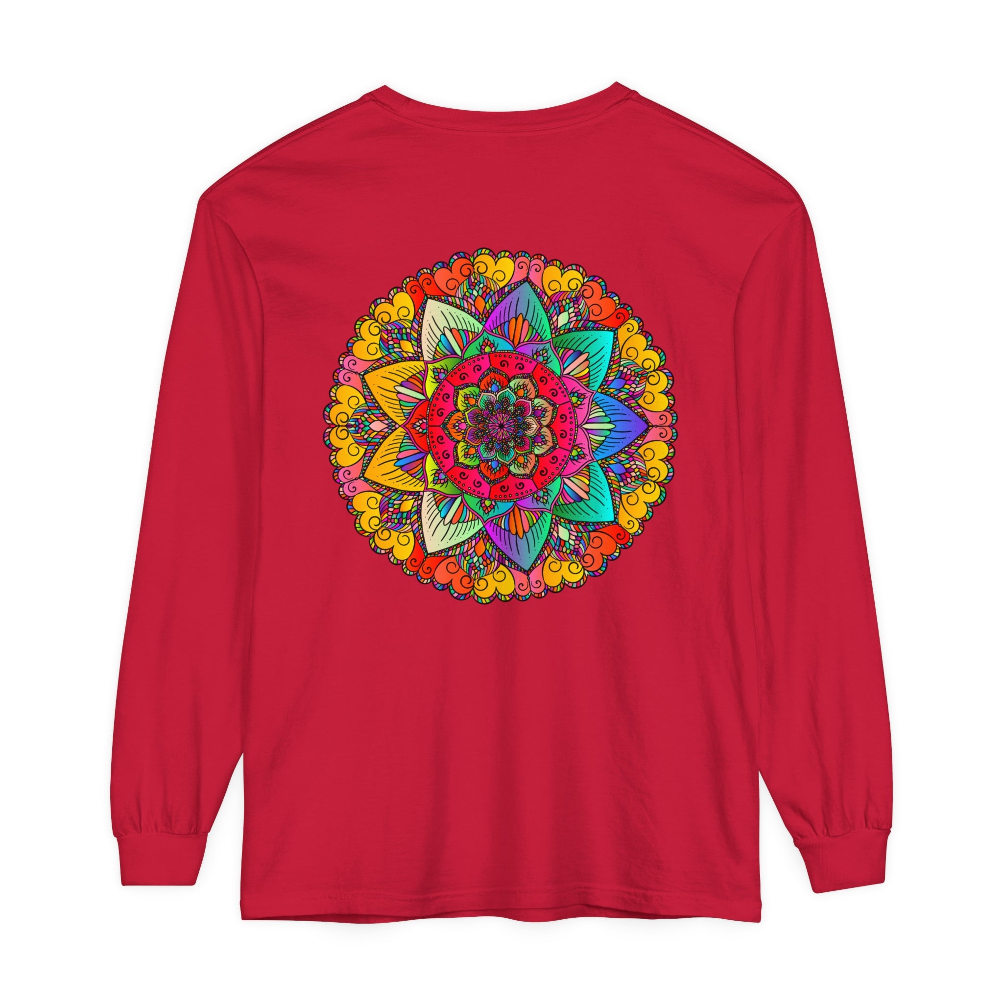 Vibrant and bold unisex long sleeve t-shirt with intricate mandala print