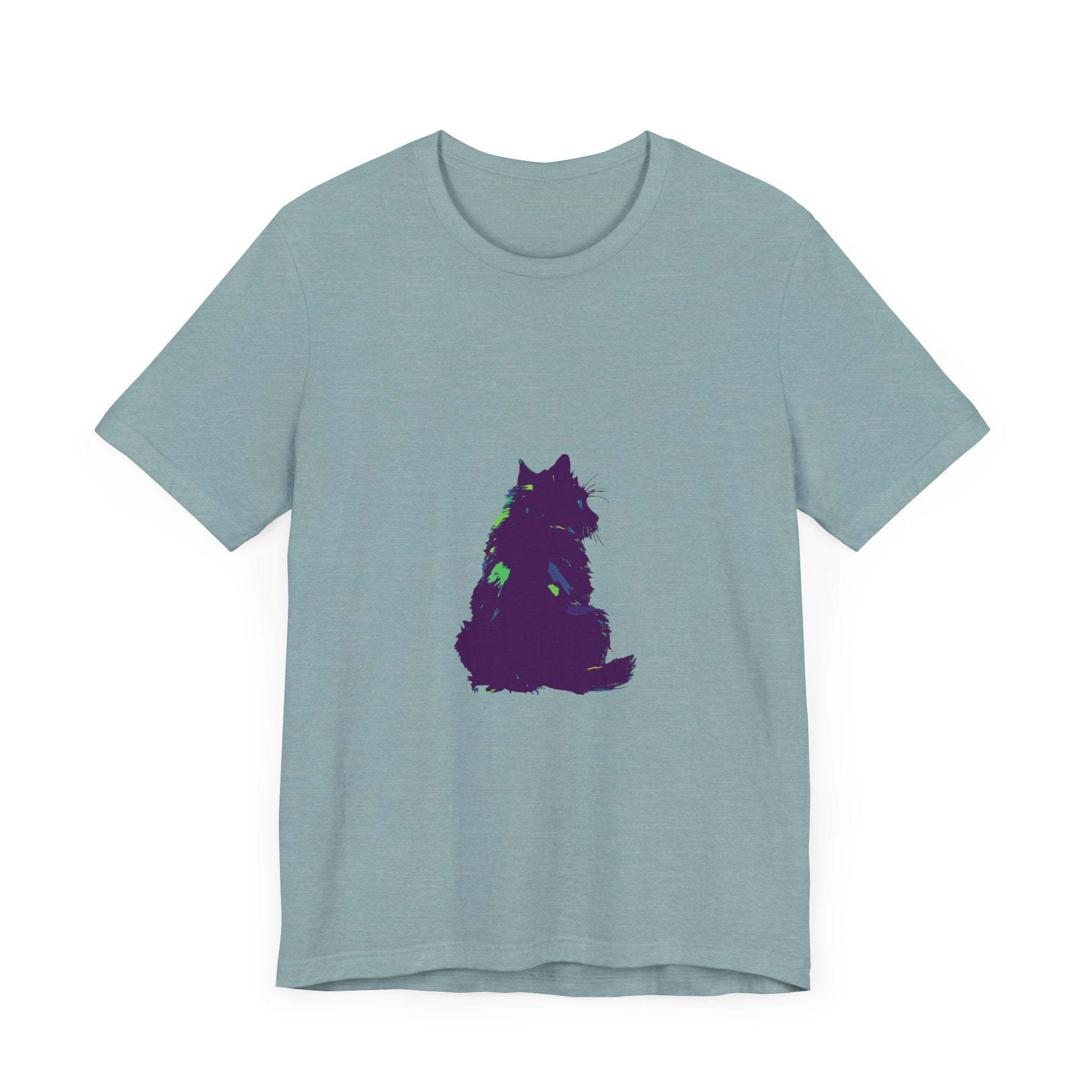 Black Cat Mystery T-Shirt with Beautiful and Detailed Silhouette of a Cat Against a Colorful Sky