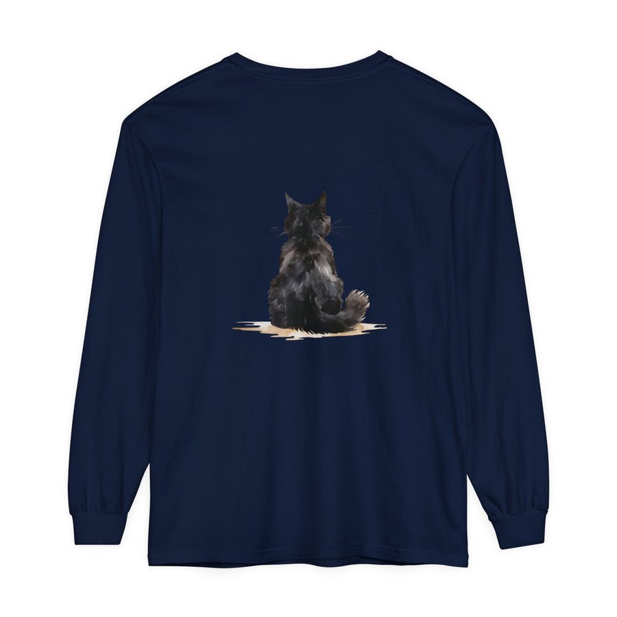 Black Cat Watercolor design featured on a Unisex Long Sleeve T-Shirt