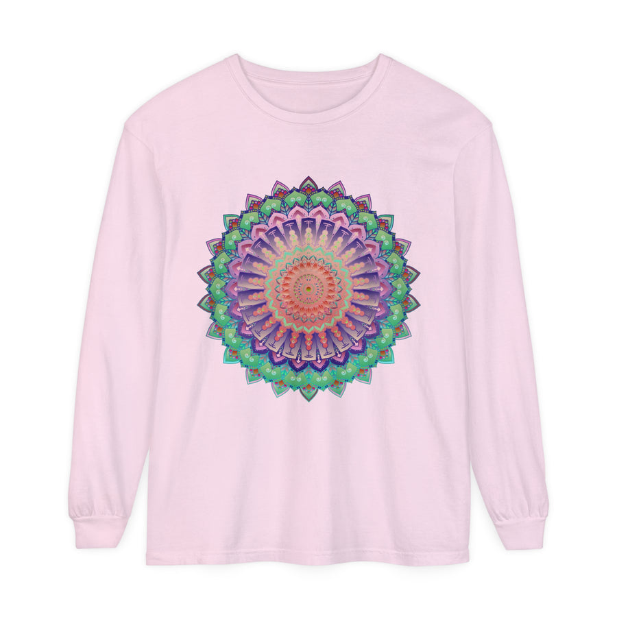 Unisex long sleeve t-shirt with colorful and intricate mandala pattern