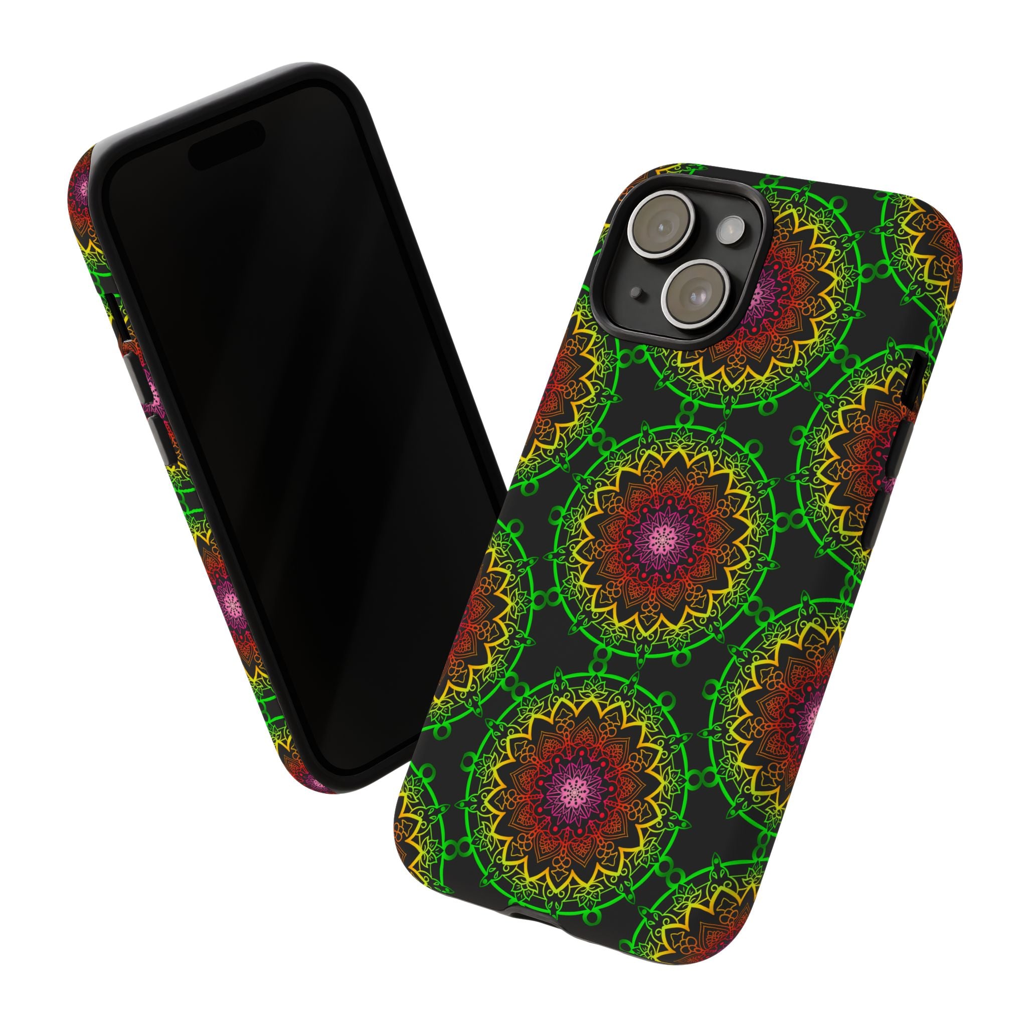 Custodia per telefono con mandala artistica, motivi audaci e stile moderno