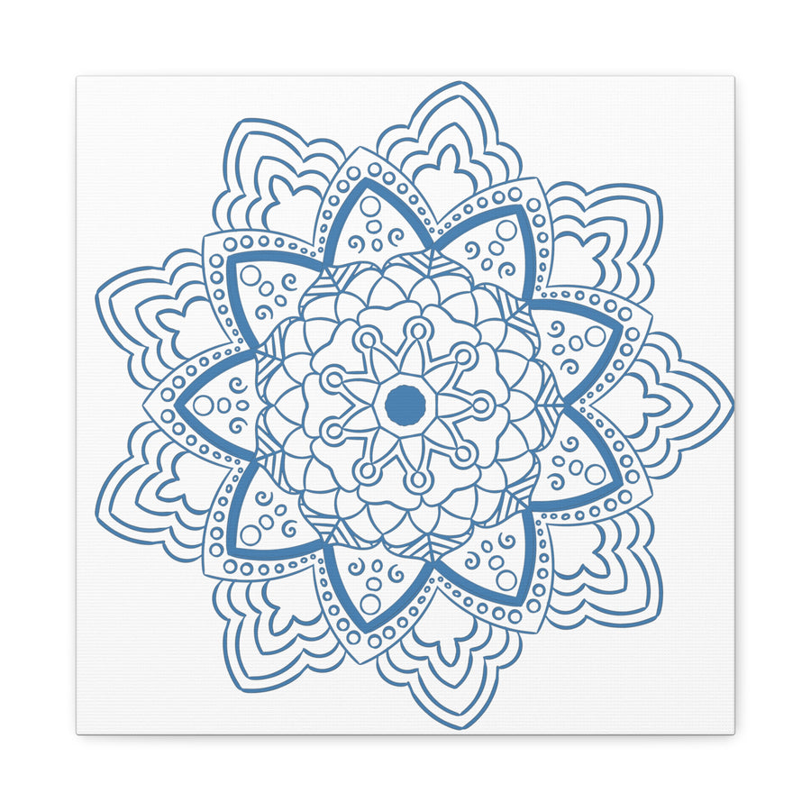 Handmade Mandala Art featuring a Steel Blue Mandala Design on Matte Canvas, Stretched to 125 inches for elegant wall decor