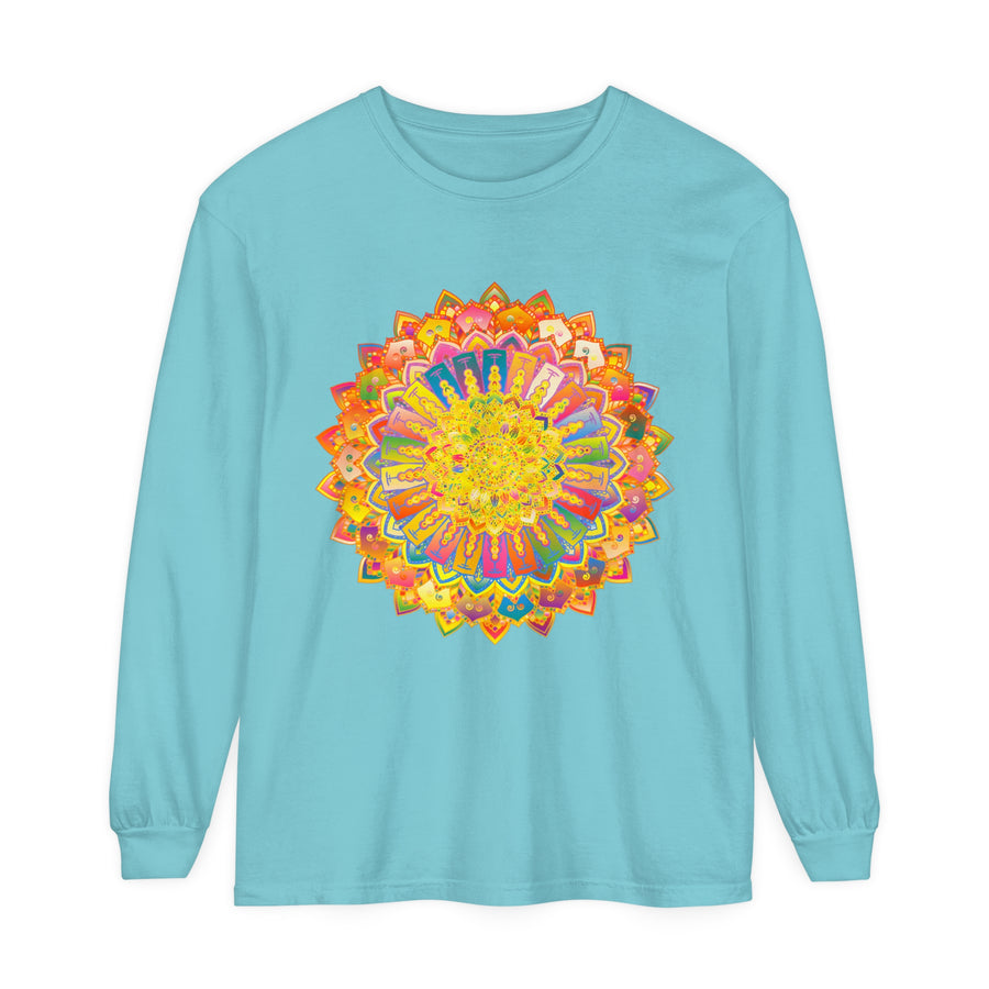 Intricate Mandala Unisex Long Sleeve T-Shirt in vibrant colors and detailed design for men and women