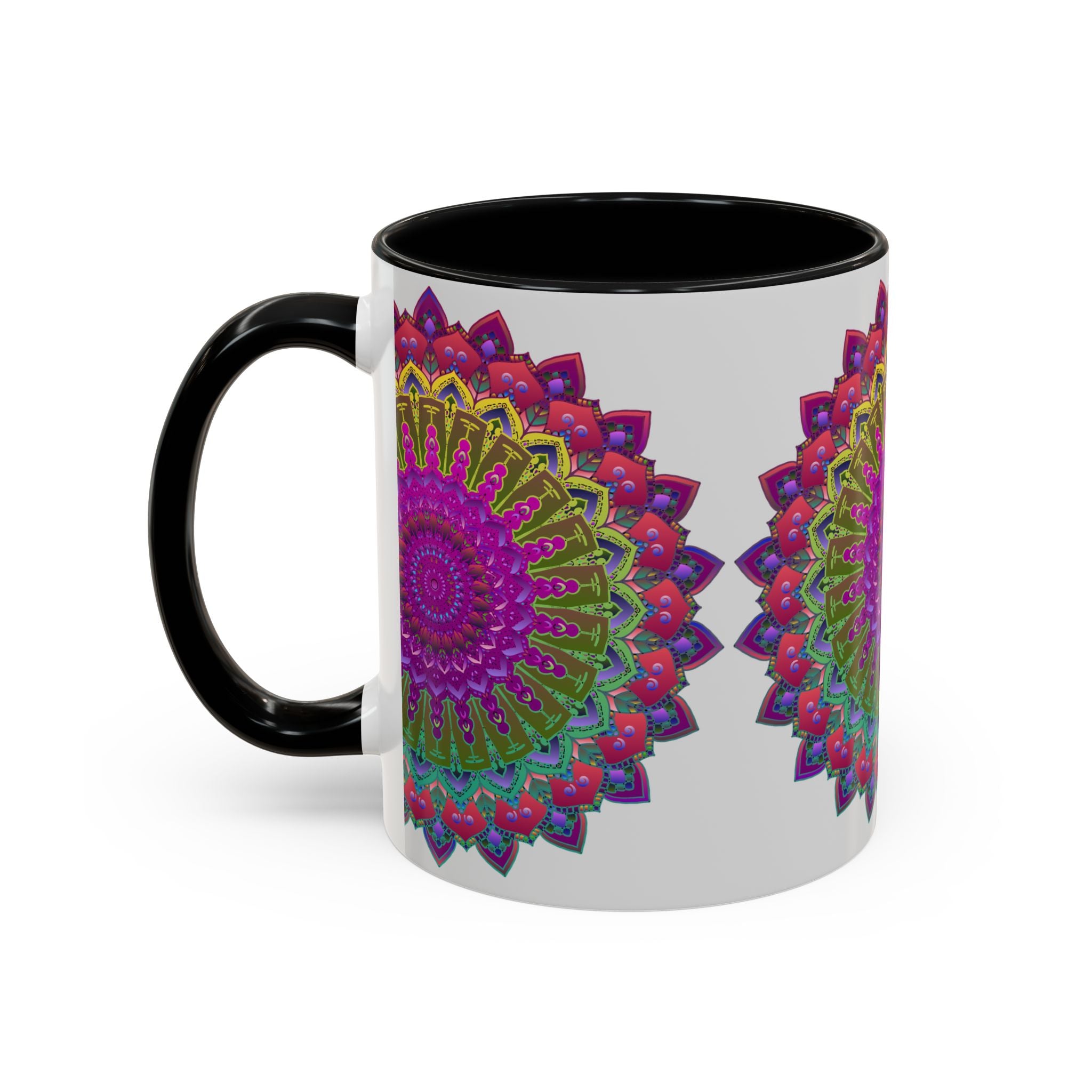 Colorful and mesmerizing mandala design on a high-quality ceramic mug