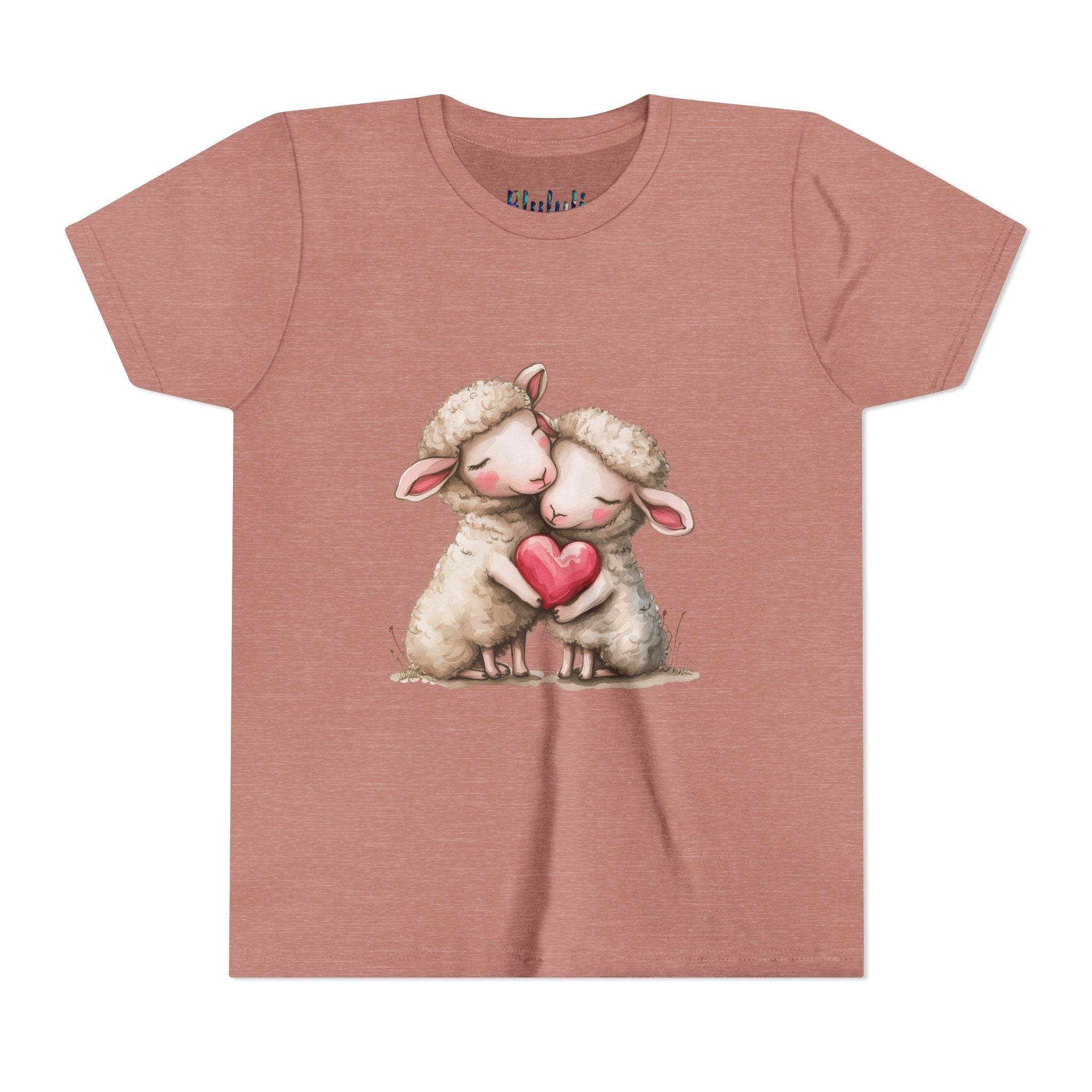 Youth Tee - Cartoon Sheeps Hugging Heart, Cute and Lovely Design