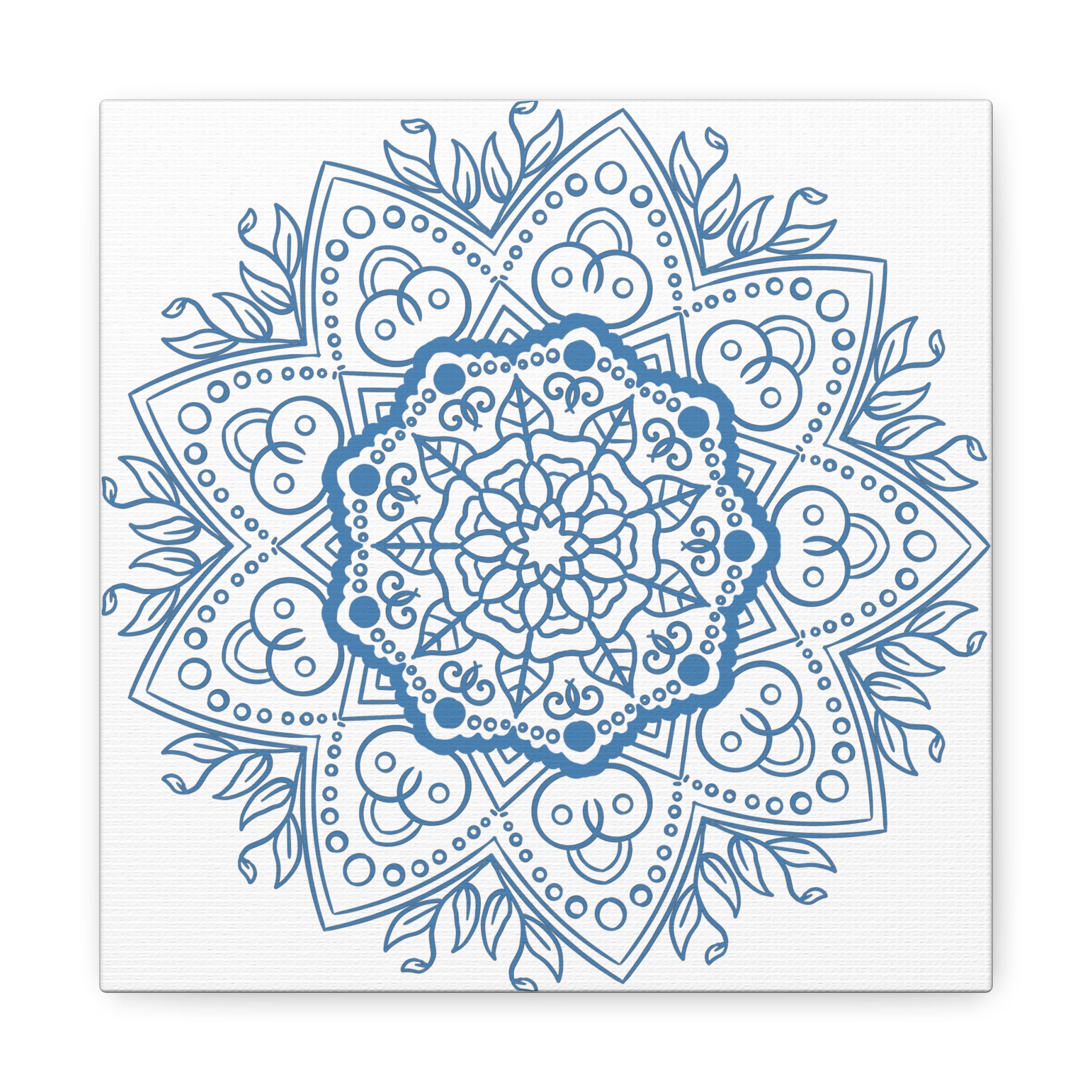 Handmade Mandala Art featuring a Steel Blue Mandala Design on Matte Canvas, Stretched to 125 inches for wall display
