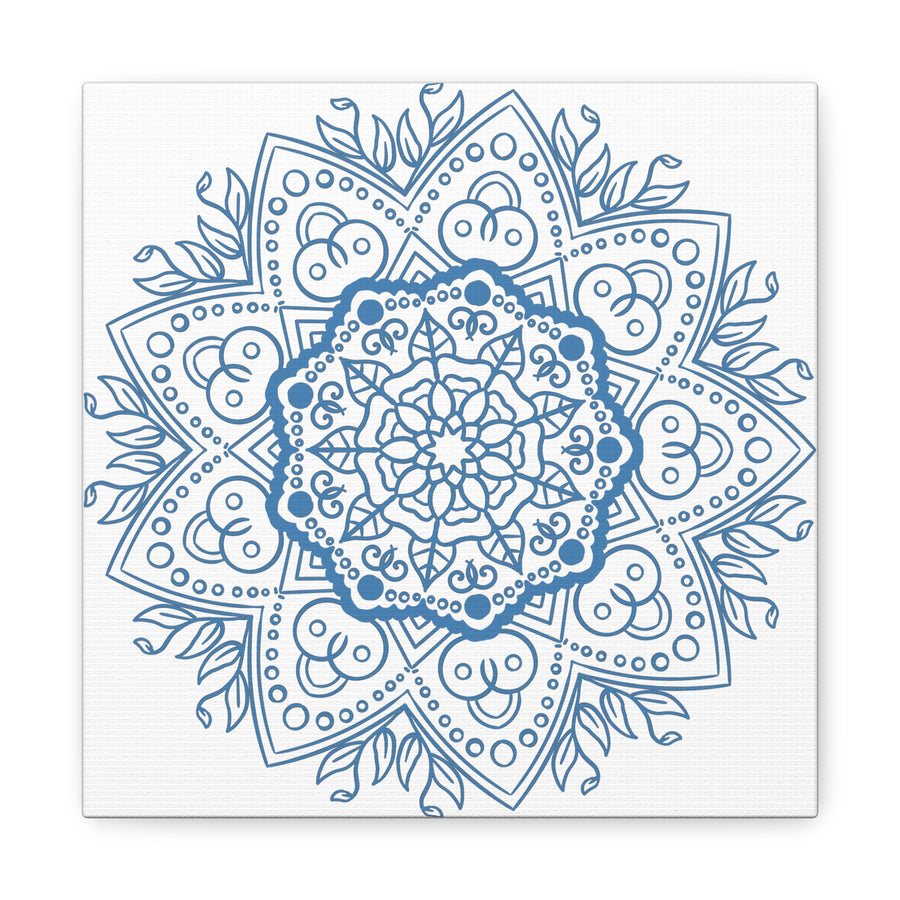 Handmade Mandala Art featuring a Steel Blue Mandala Design on Matte Canvas, Stretched to 125 inches for wall display