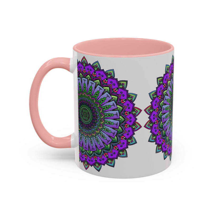 Colorful mandala design on ceramic mug with intricate spiritual art