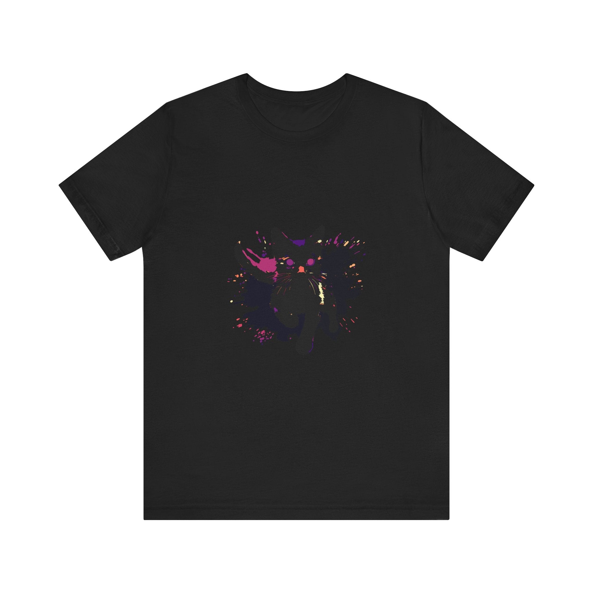 Black Cat Mystery T-Shirt featuring a bold and colorful design with a mysterious feline