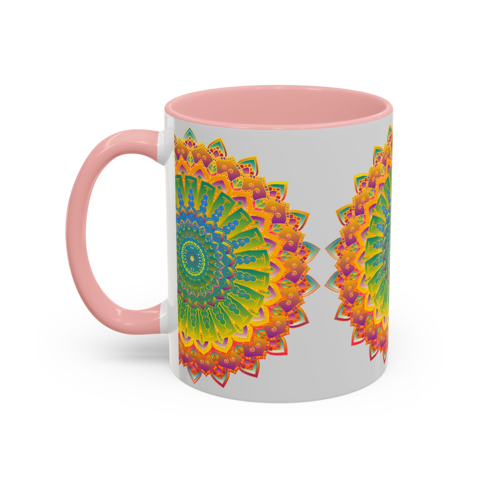 Detailed and vibrant mandala design on a premium-quality mug