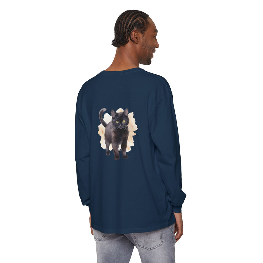 Full Sleeve Tee | Black Cat Watercolor - Unisex