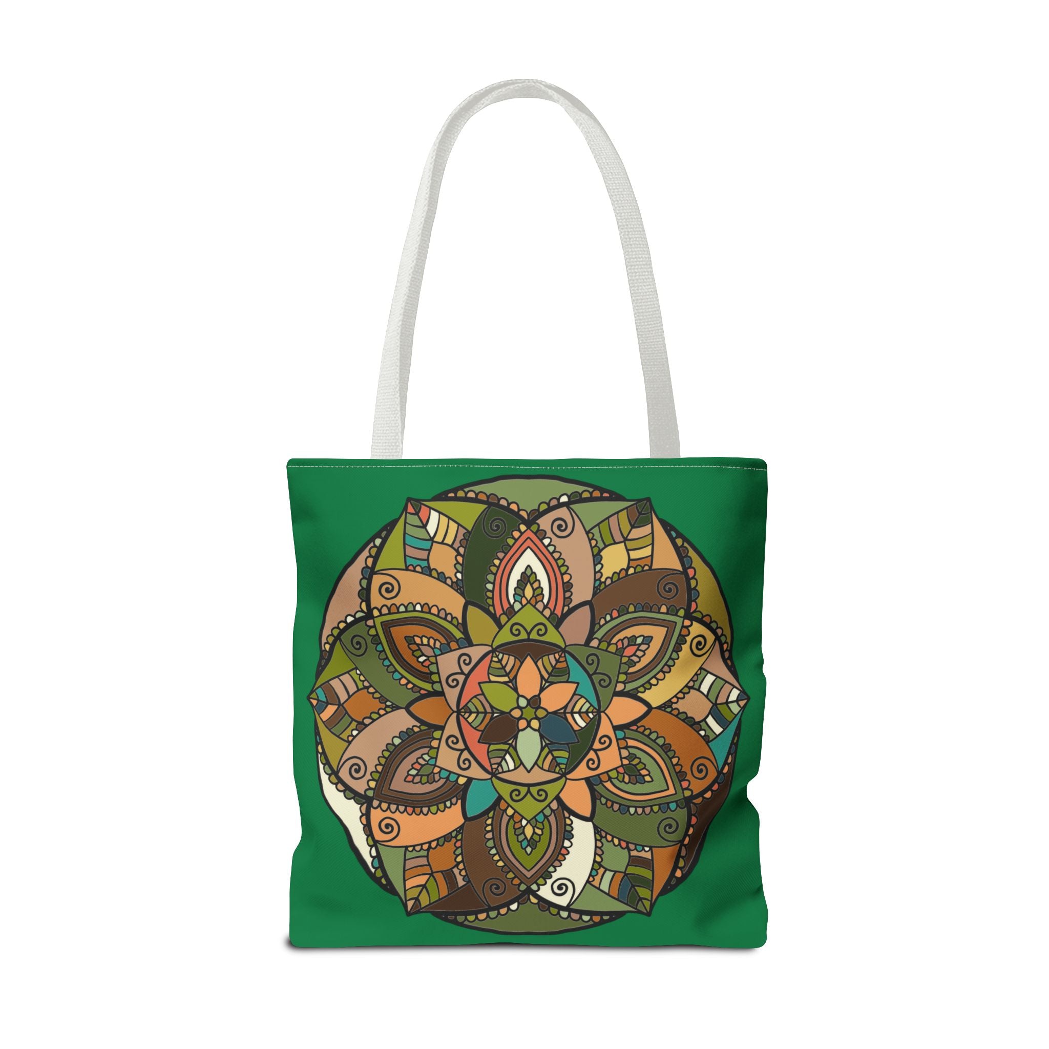 Boho Mandala Tote Bag — Green Floral Pattern AOP Shopper
