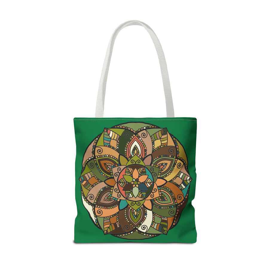 Boho Mandala Tote Bag — Green Floral Pattern AOP Shopper