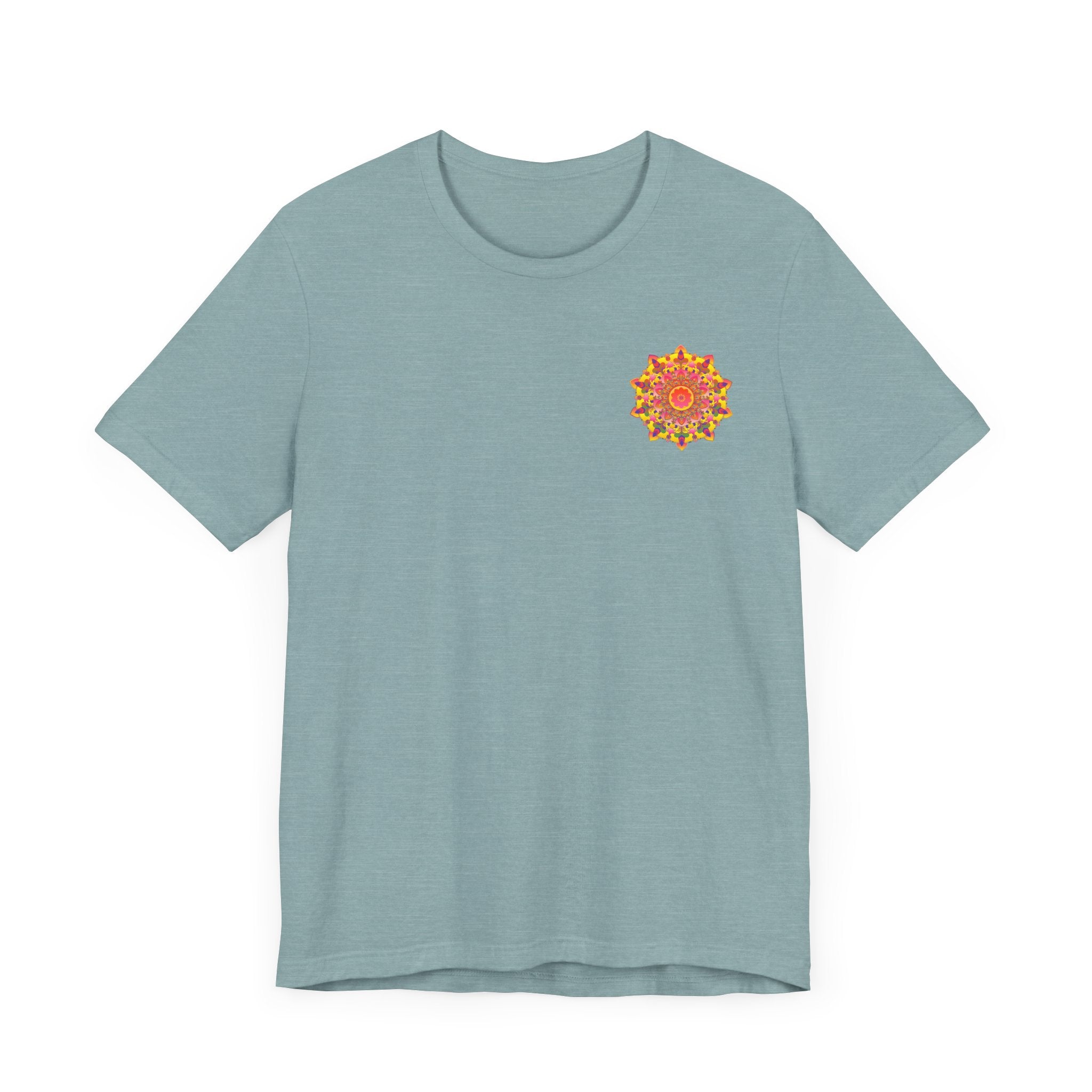 A stunning vibrant mandala tee featuring intricate designs for spiritual peace and harmony, perfect for meditation and yoga practices