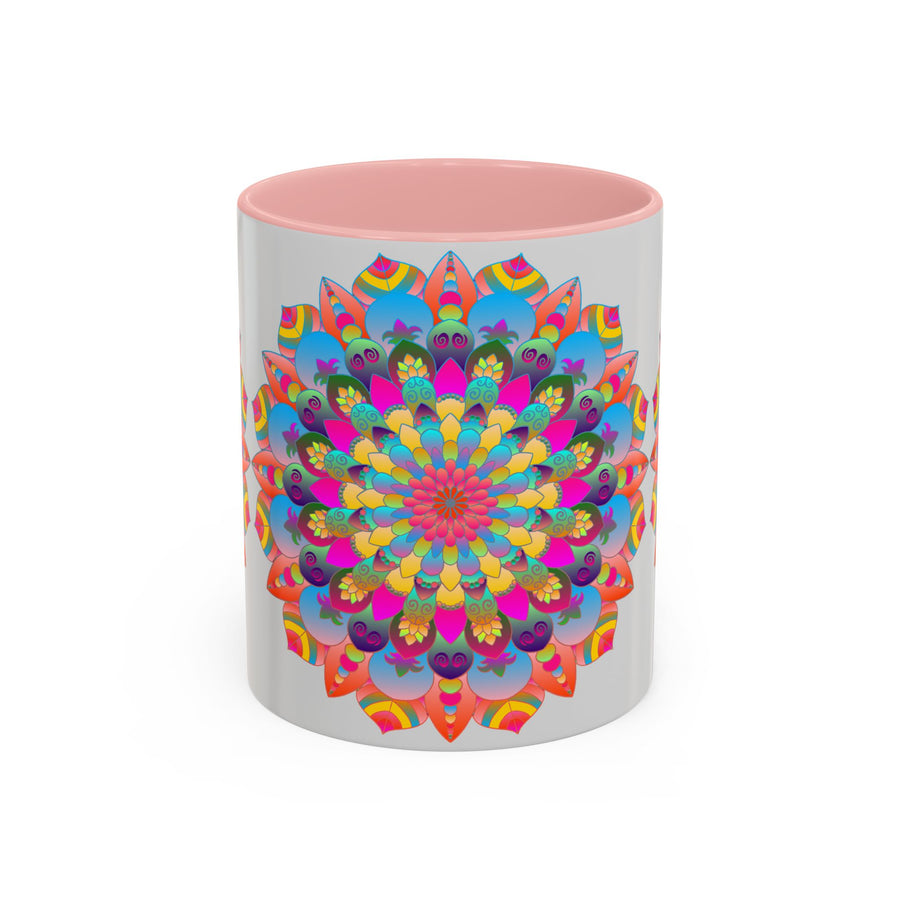 Colorful mandala art mug featuring a vibrant circular design perfect for brightening up your morning routine