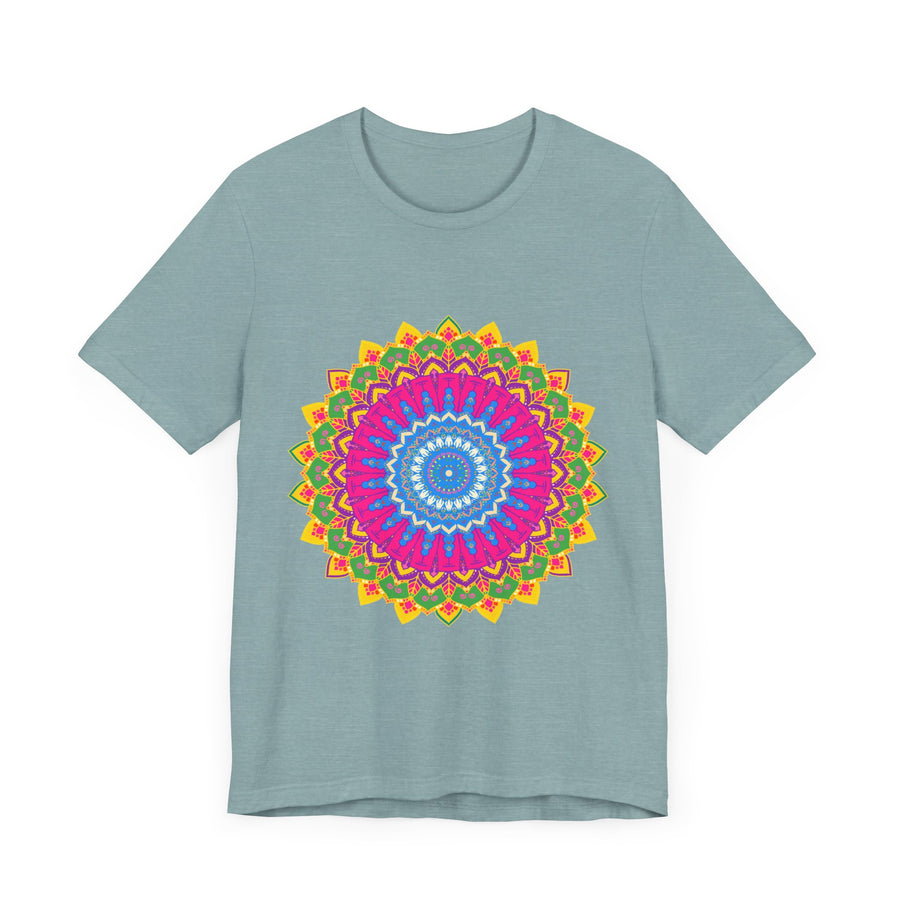 Vibrant Mandala Tee featuring a colorful and intricate design on black fabric