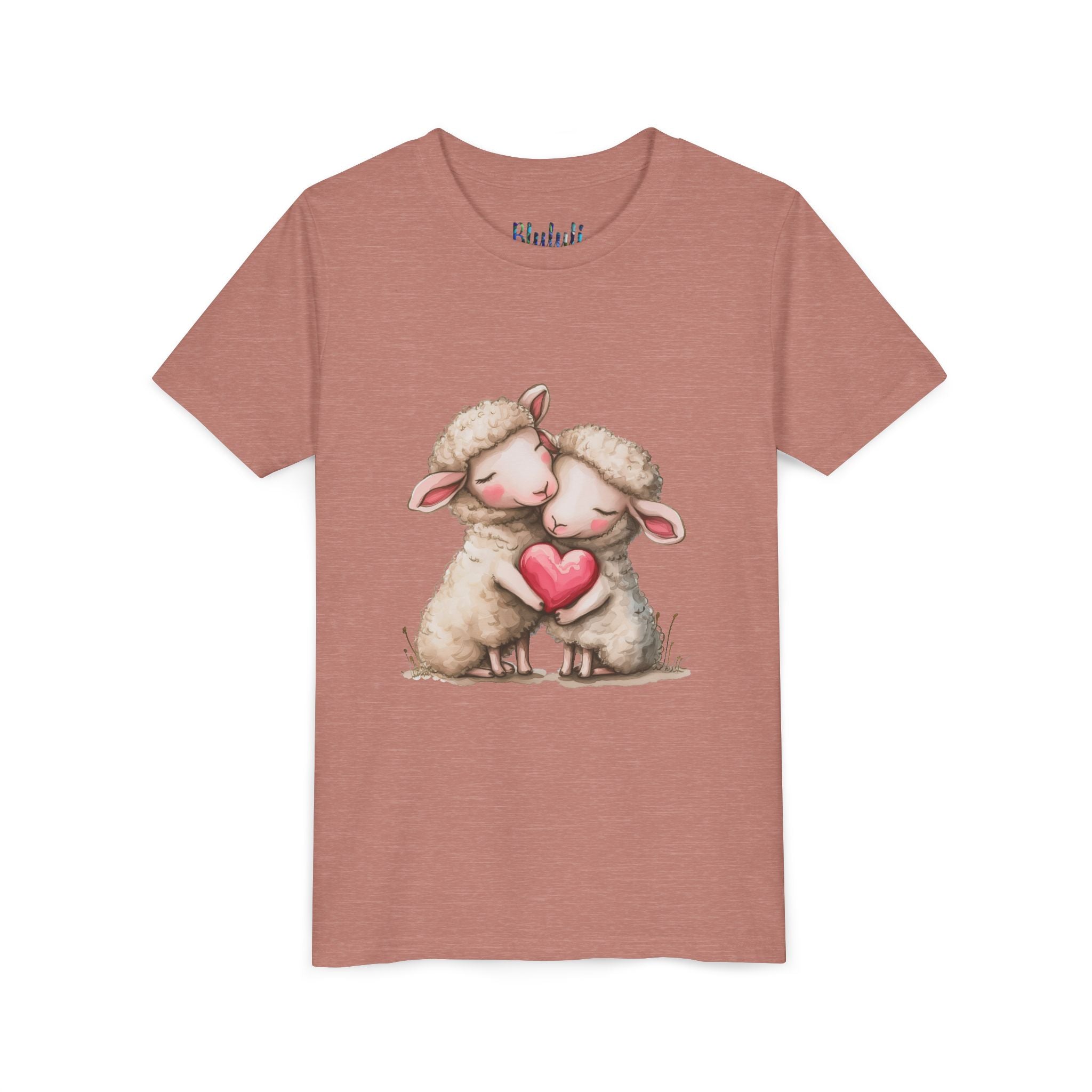 Youth Tee - Cartoon Sheeps Hugging Heart, Cute and Lovely Design