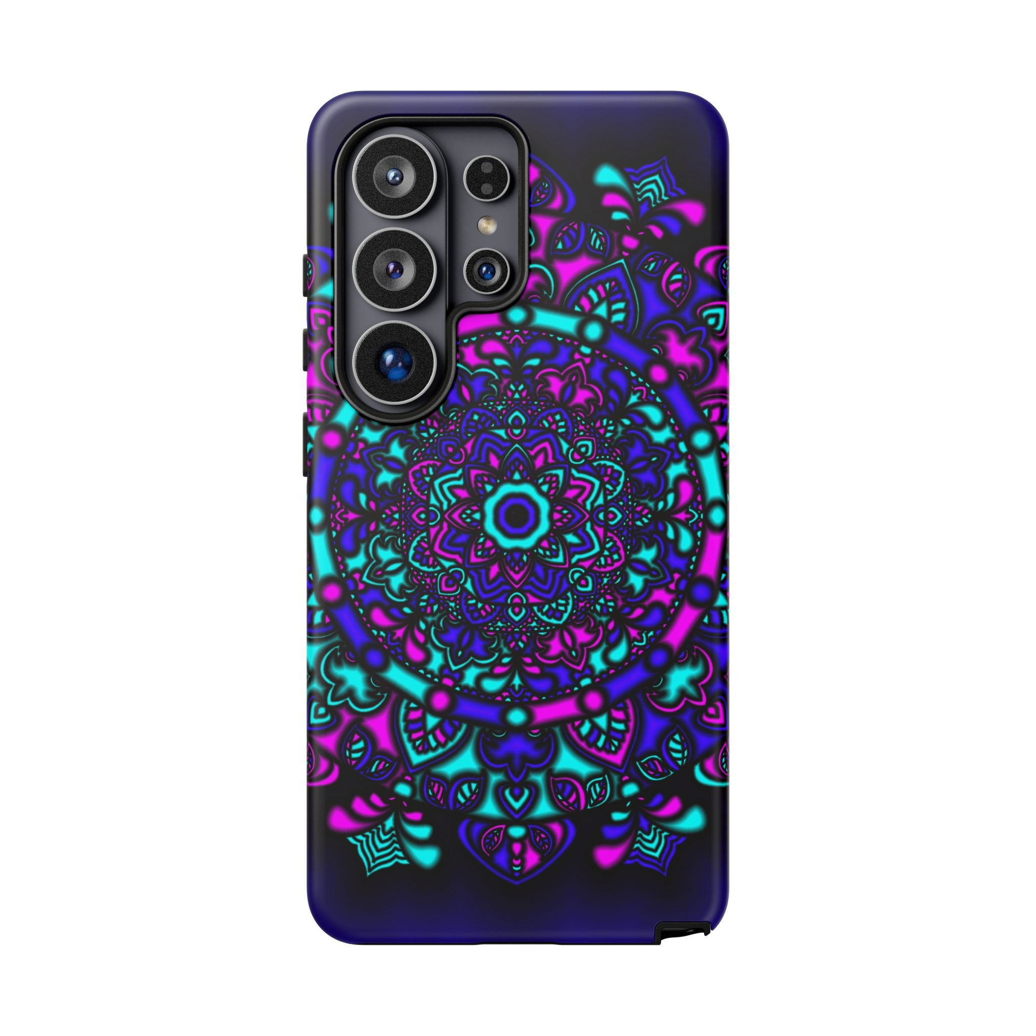 Cover protettiva resistente per telefono Mandala Neon — Viola e Verde acqua