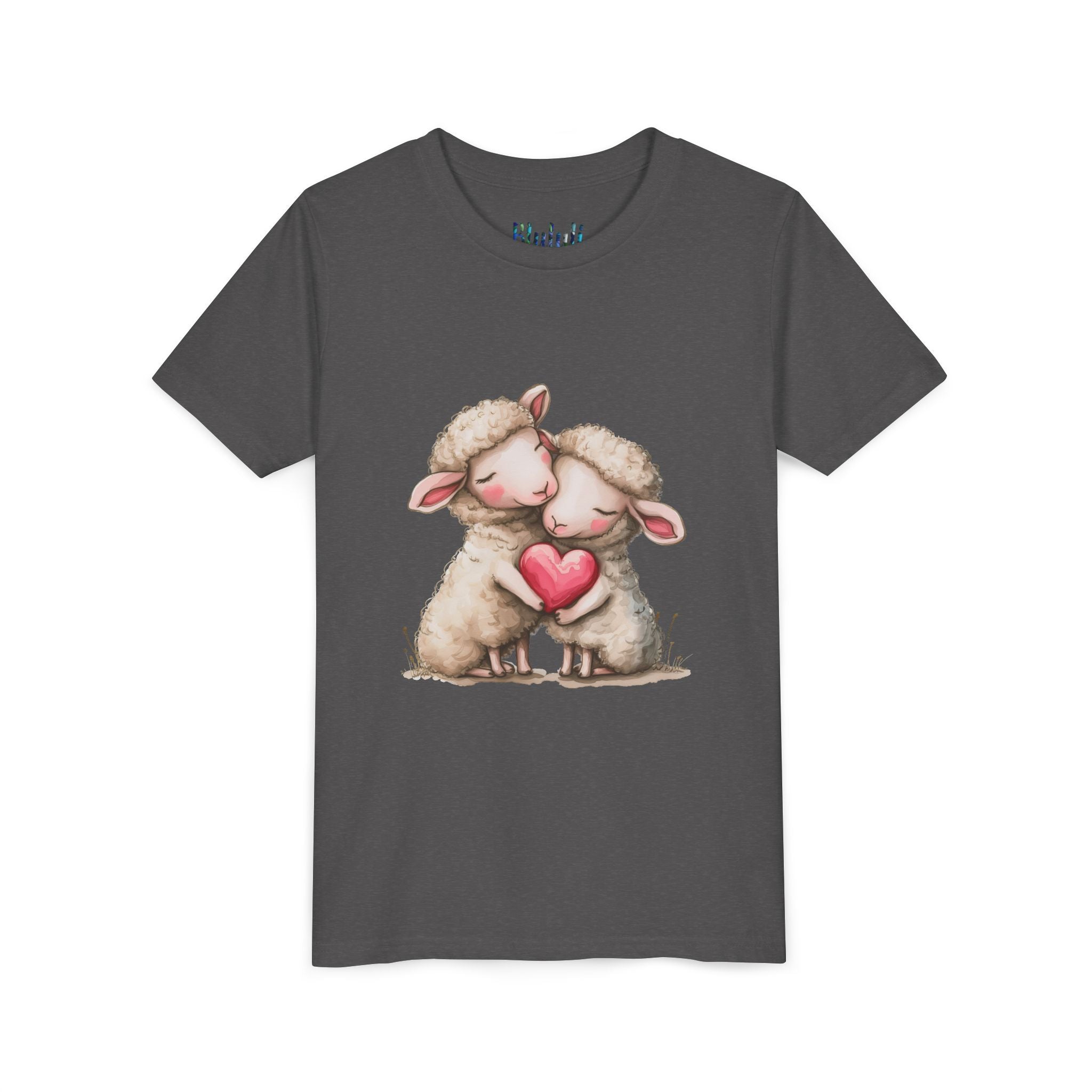 Youth Tee - Cartoon Sheeps Hugging Heart, Cute and Lovely Design