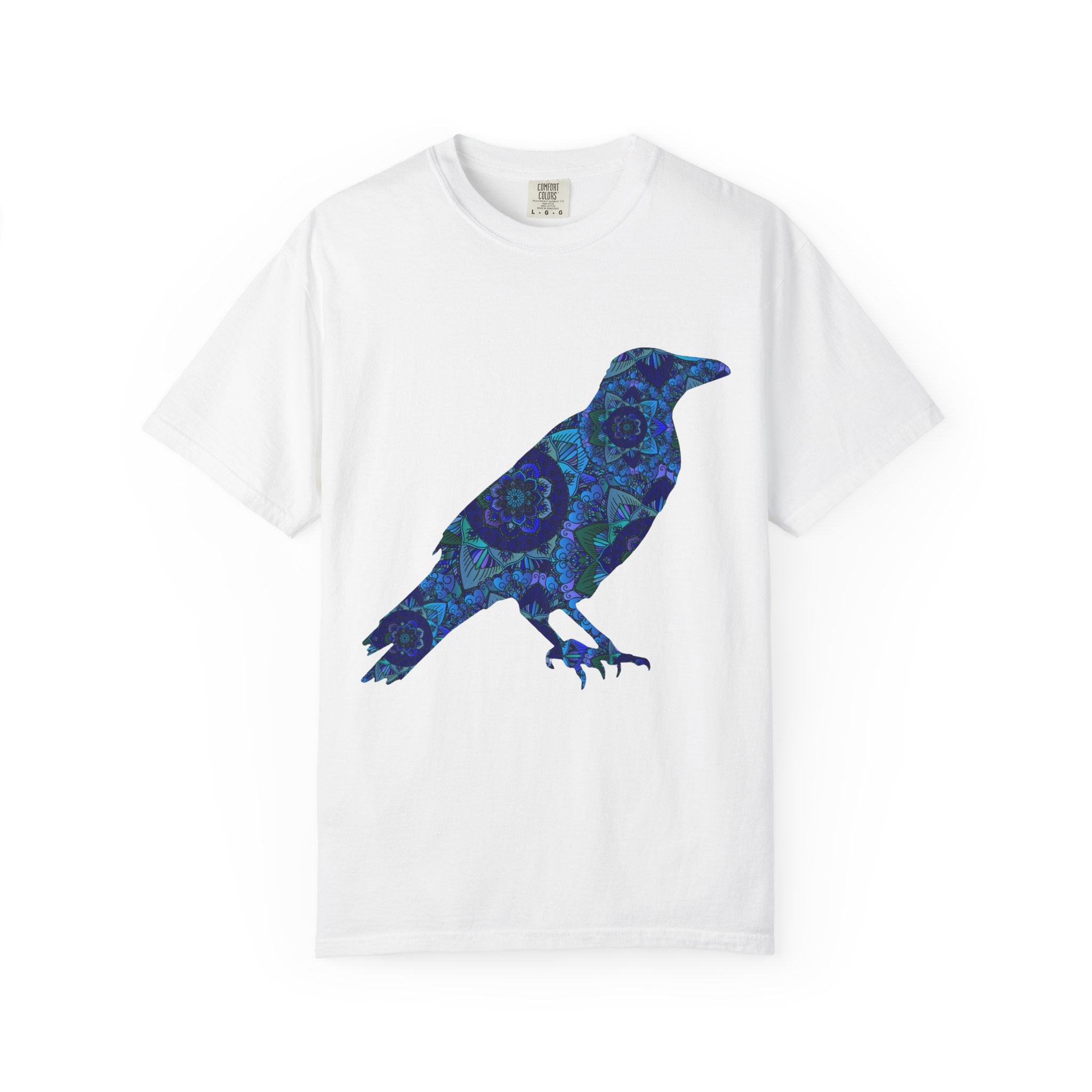 Maglietta con stampa corvo mandala blu — Maglietta grafica con corvo Inner Protection