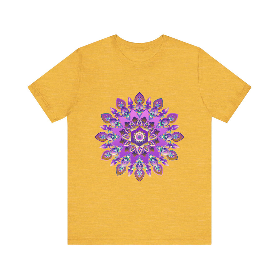 Vibrant purple and gold mandala tee with spiritual art design
